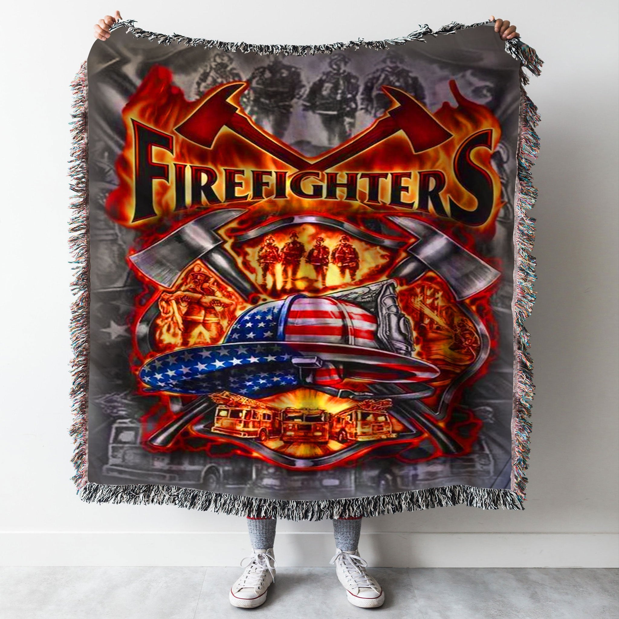 Custom Woven Blanket Firefighters American Flag Woven Throw Blanket - 60x80-A Loves Gift