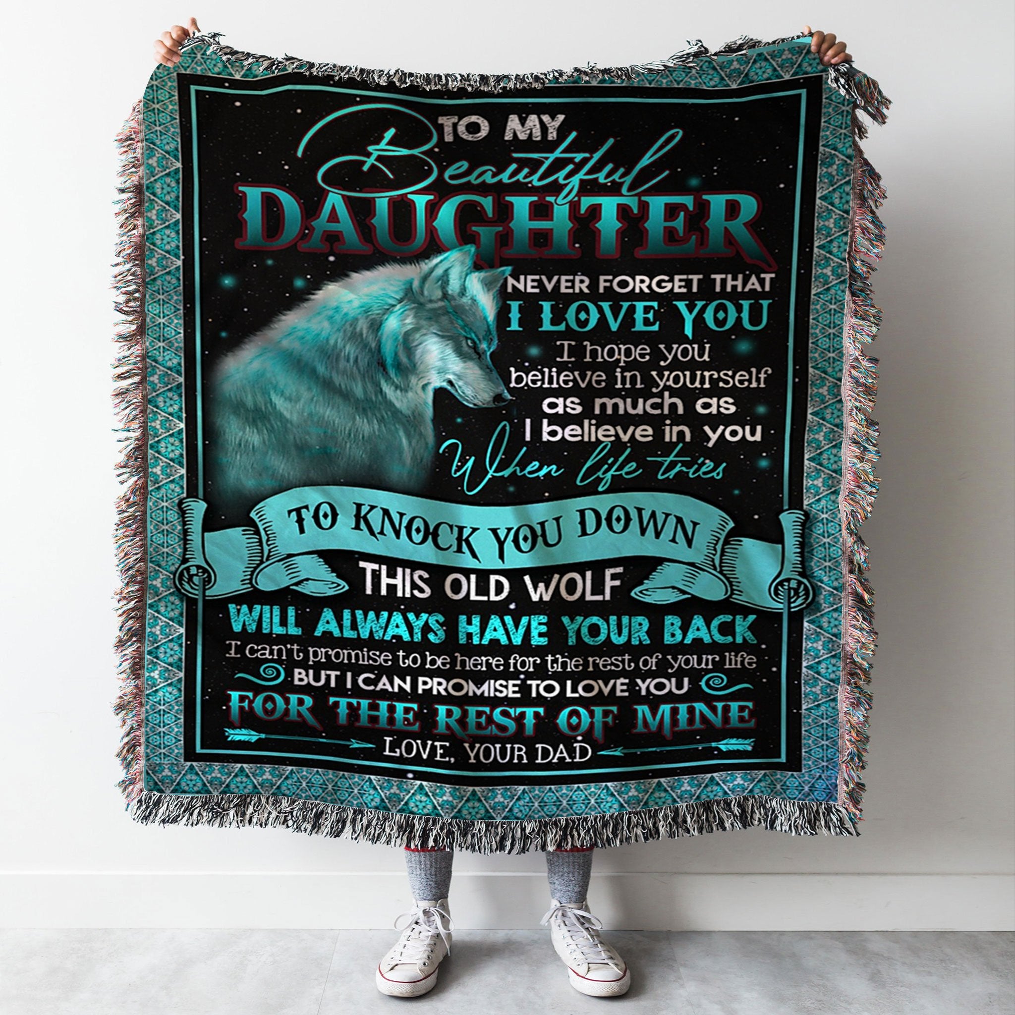Custom Woven Blanket Wolf To My Beautiful Daughter Woven Throw Blanket - 50x60-A Loves Gift