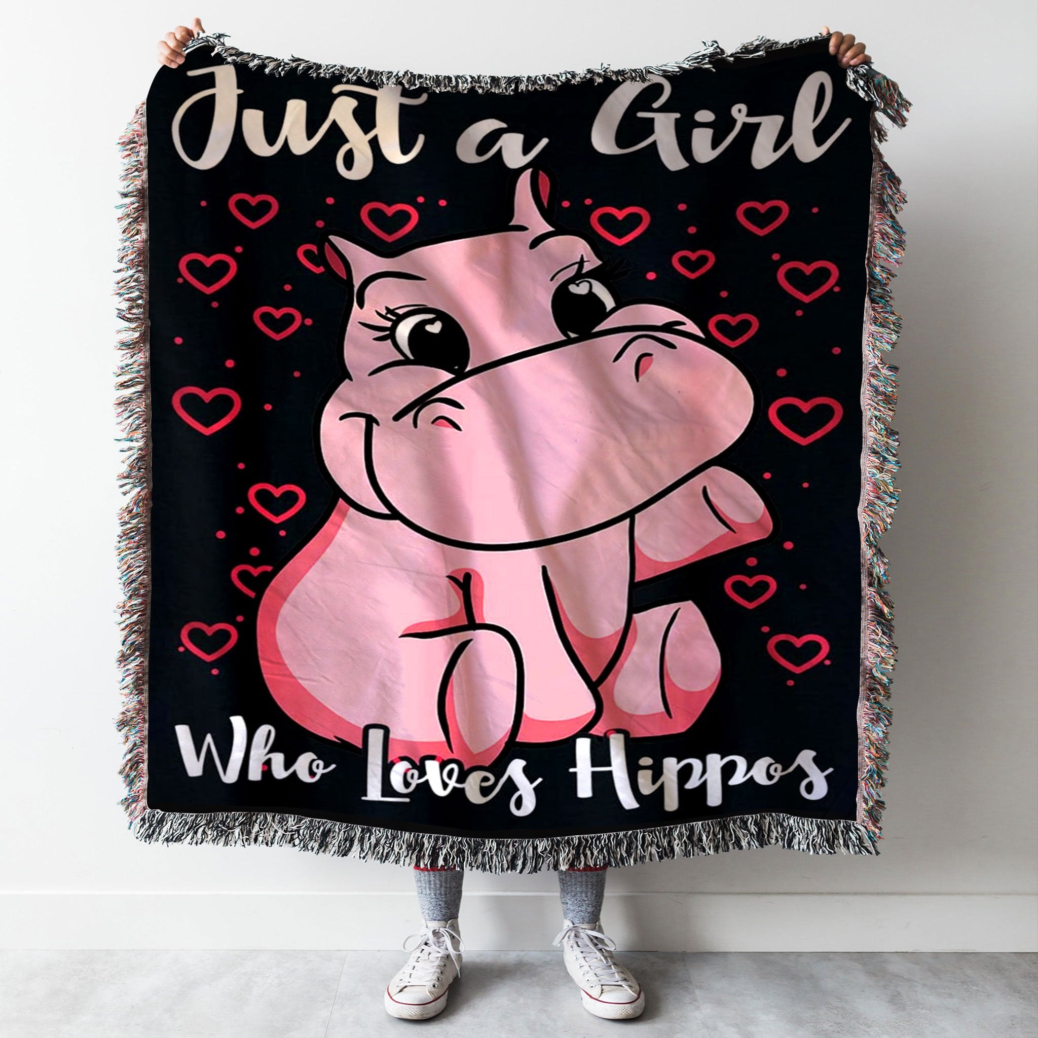 Custom Woven Blanket Just A Girl Who Loves Hippos Woven Throw Blanket - 60x80-A Loves Gift