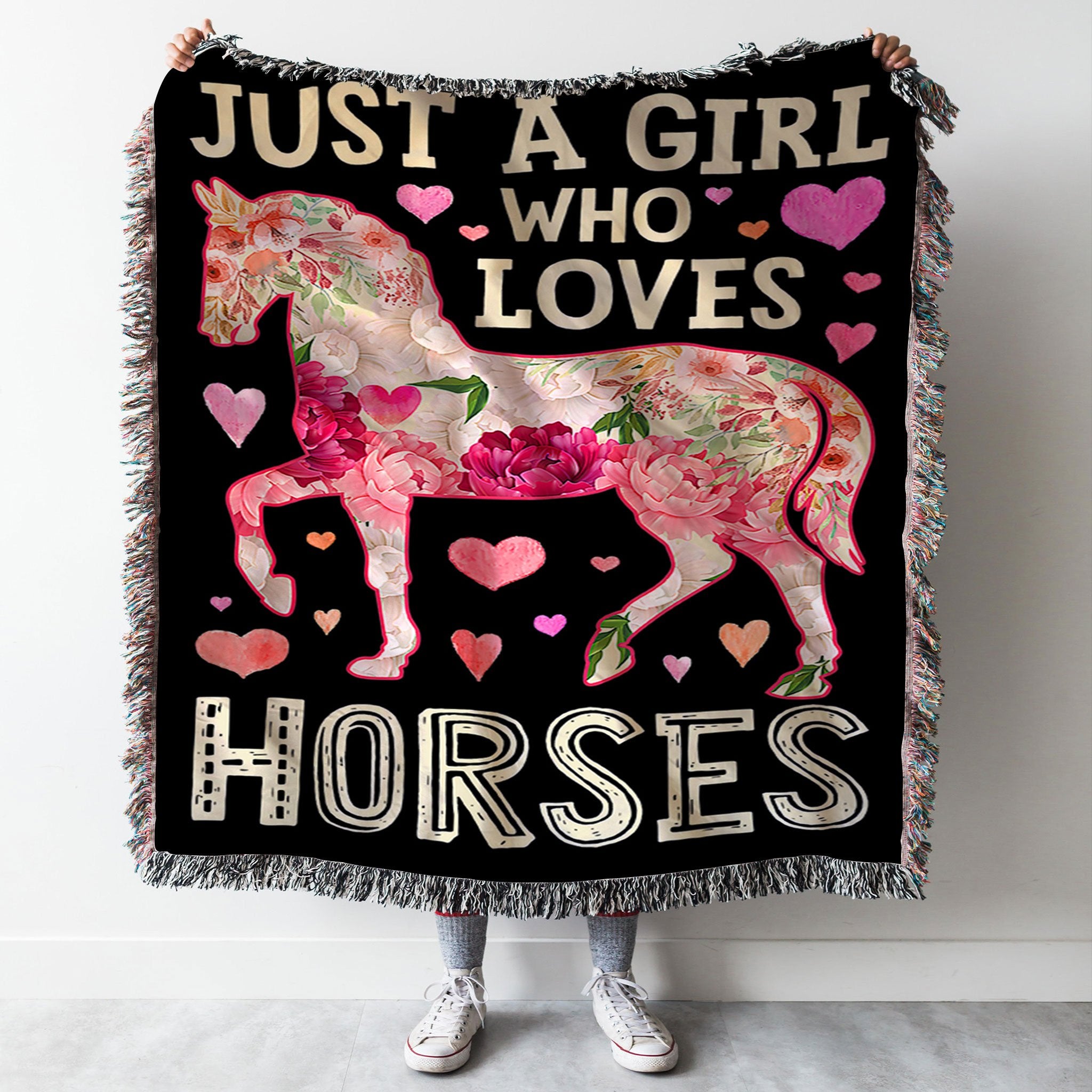 Custom Woven Blanket Just A Girl Who Loves Horses Woven Throw Blanket - 60x80-A Loves Gift
