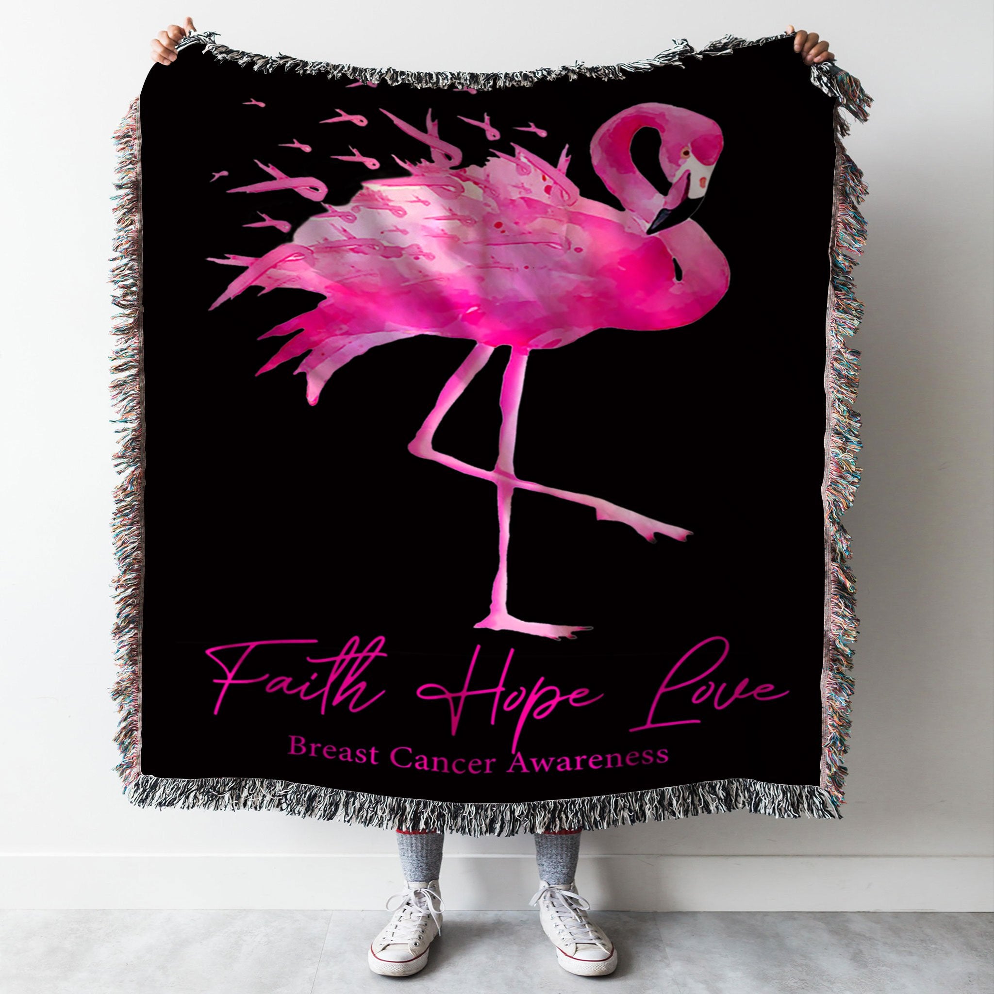 Custom Woven Blanket Flamingo Pink Breast Cancer Awareness Woven Throw Blanket - 60x80-A Loves Gift