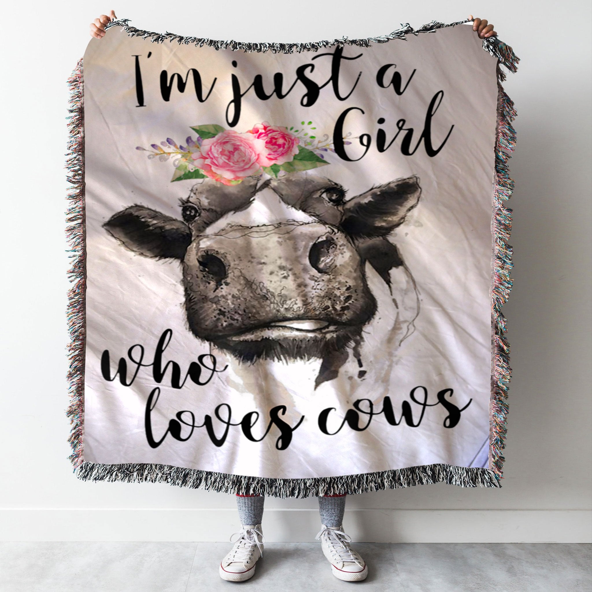 Custom Woven Blanket Just A Girl Who Loves Cows Woven Throw Blanket - 50x60-A Loves Gift