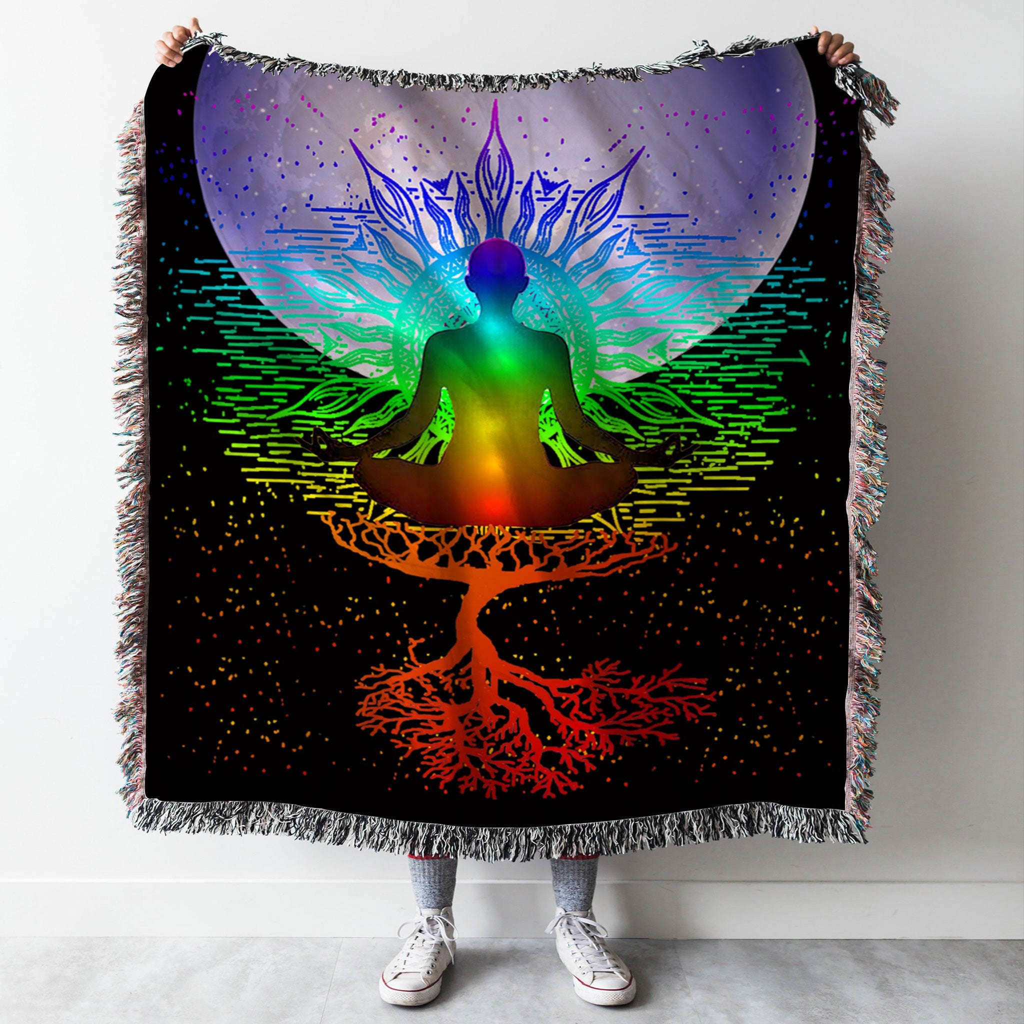 Customs Woven Blanket Chakra Meditation Moon Tree of Life Woven Throw Blanket - 50x60-A Loves Gift