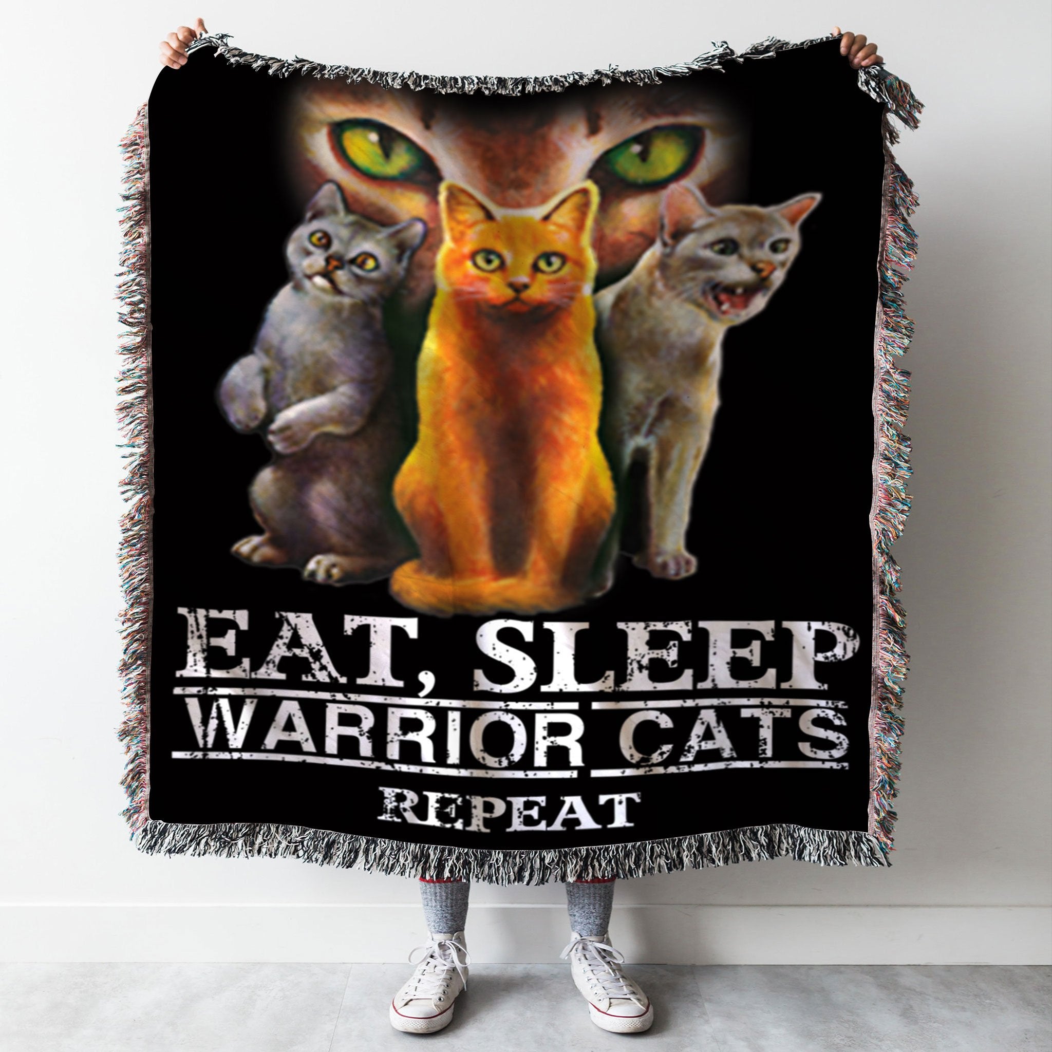 Custom Woven Blanket Eat Sleep Warrior Cats Repeat Woven Throw Blanket - 50x60-A Loves Gift
