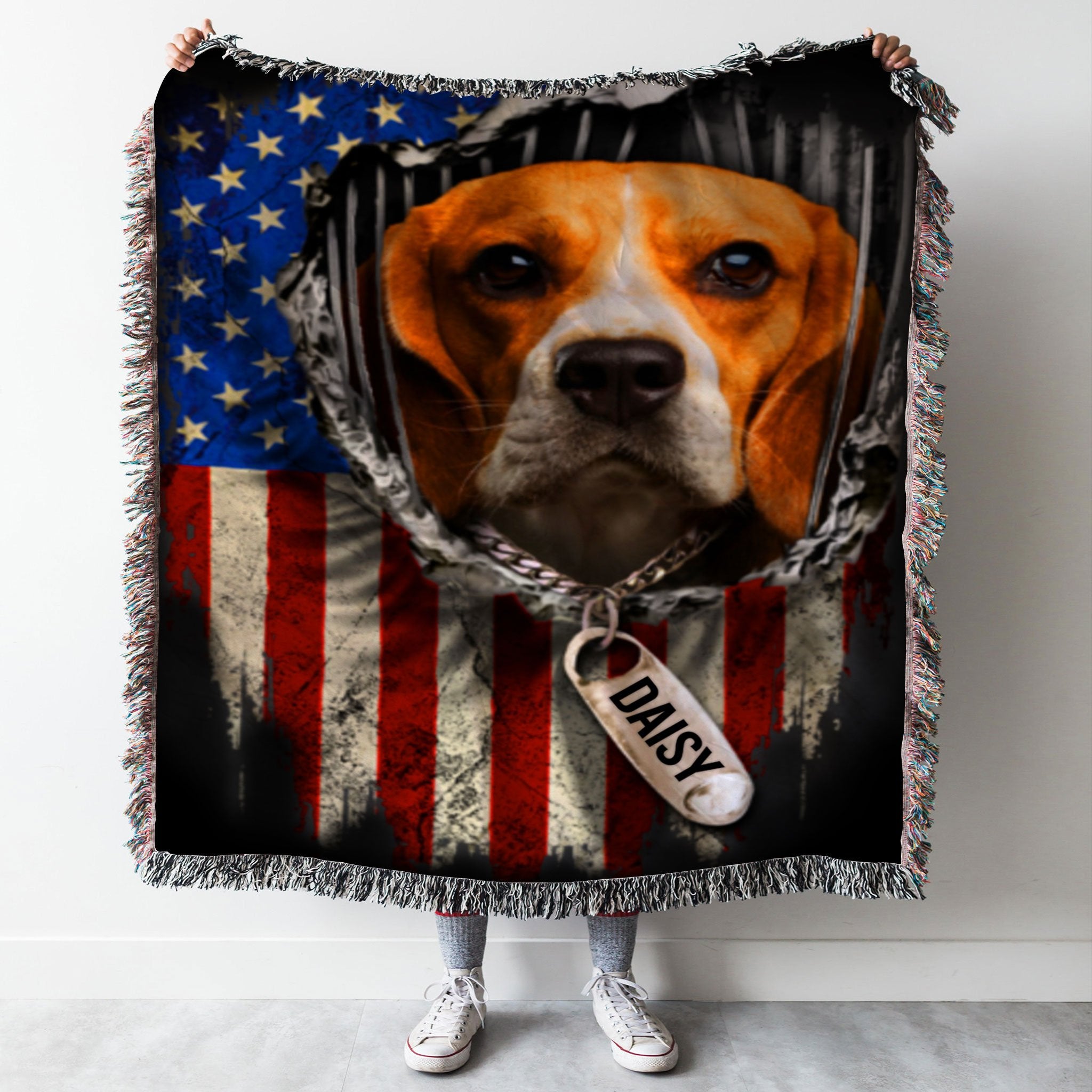 Custom Woven Blanket Beagle Dog Personalized Name Woven Throw Blanket - 50x60-A Loves Gift