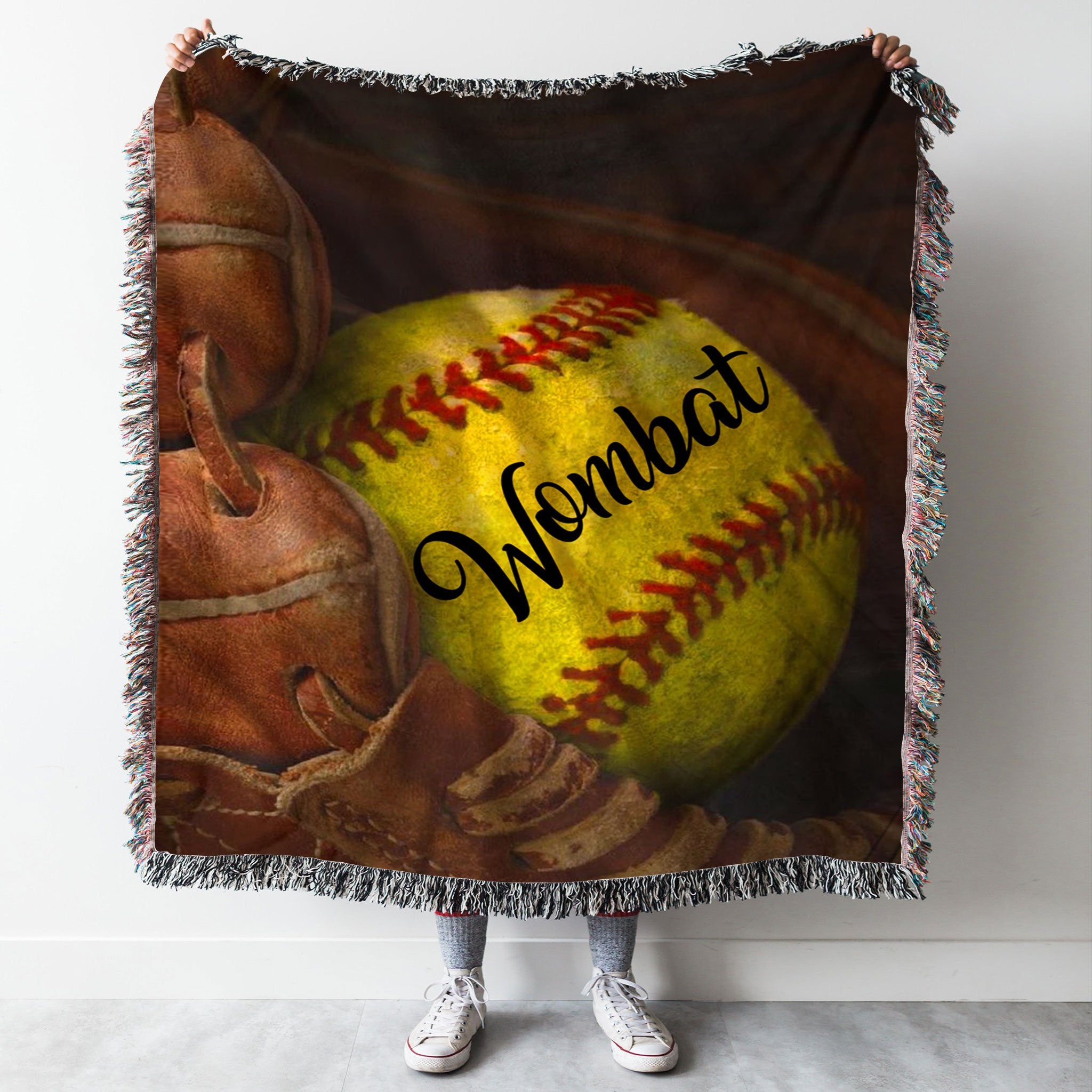 Custom Woven Blankets Softball Personalized Name Woven Throw Blanket - 50x60-A Loves Gift