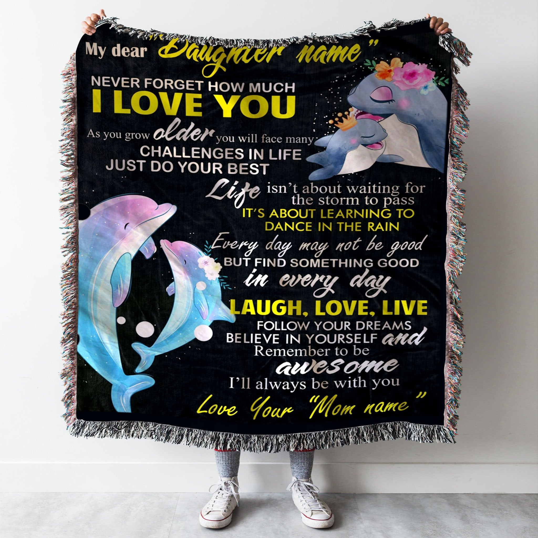Custom Woven Blanket Dolphin To My Daughter Personalized Woven Throw Blanket - 60x80-A Loves Gift