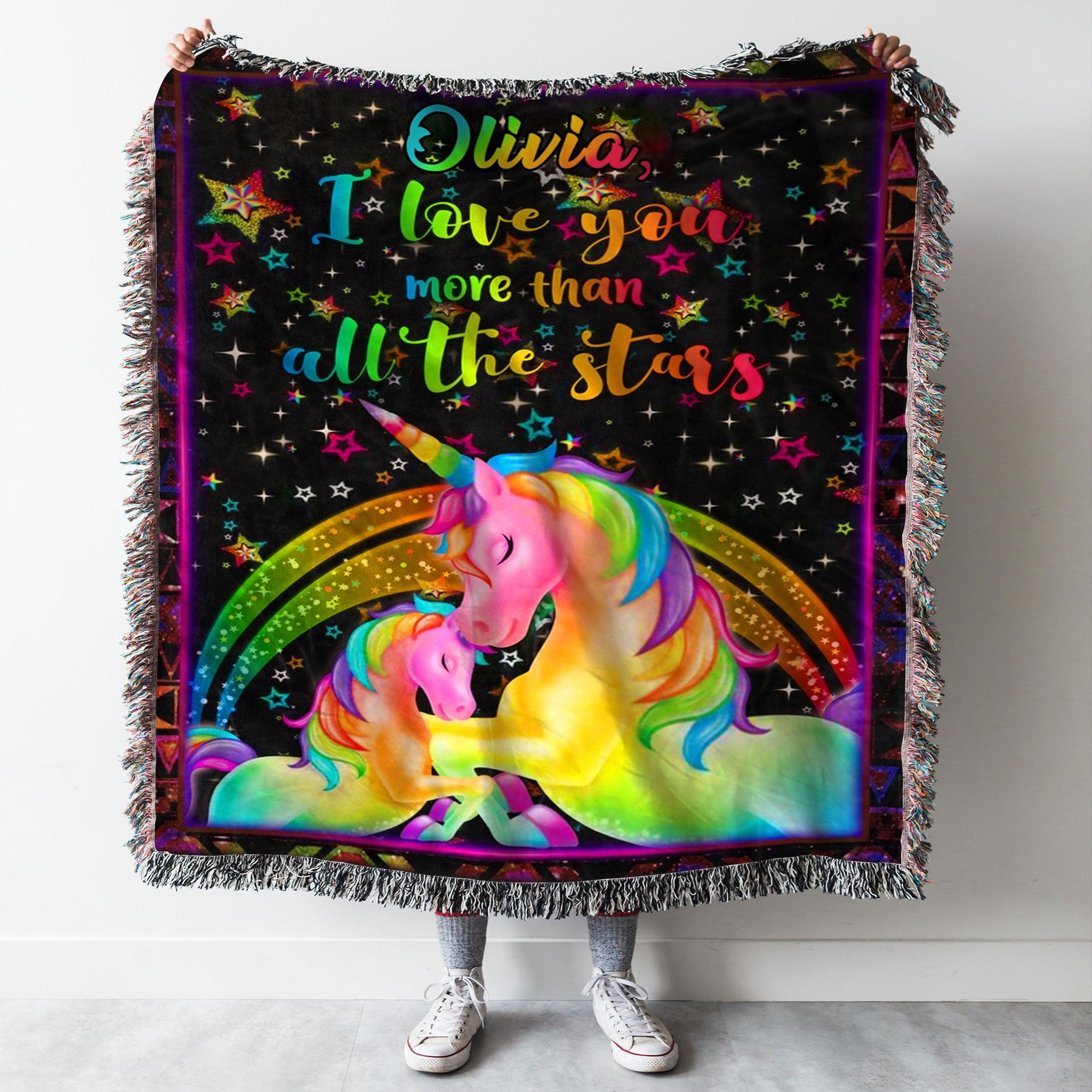Customized Unicorn Woven Blanket - Personalized Name Unicorn Woven Throw Blankets - 60x80-A Loves Gift