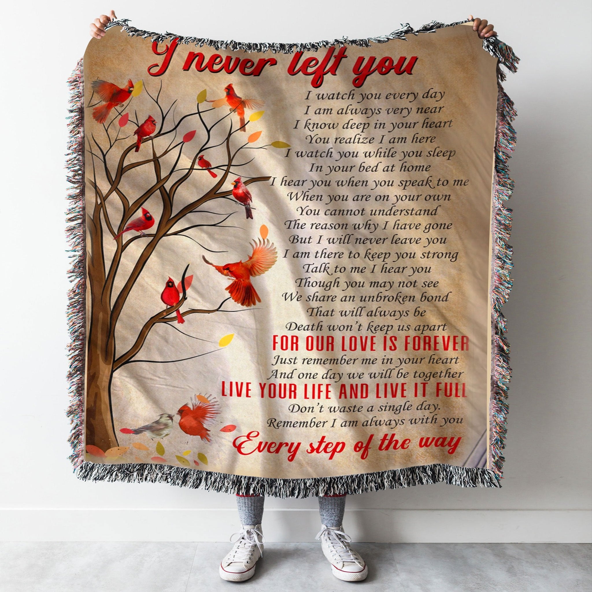 Custom Wovenn Blanket Cardinal Blanket - I Never Left You Woven Throw Blanket - 50x60-A Loves Gift