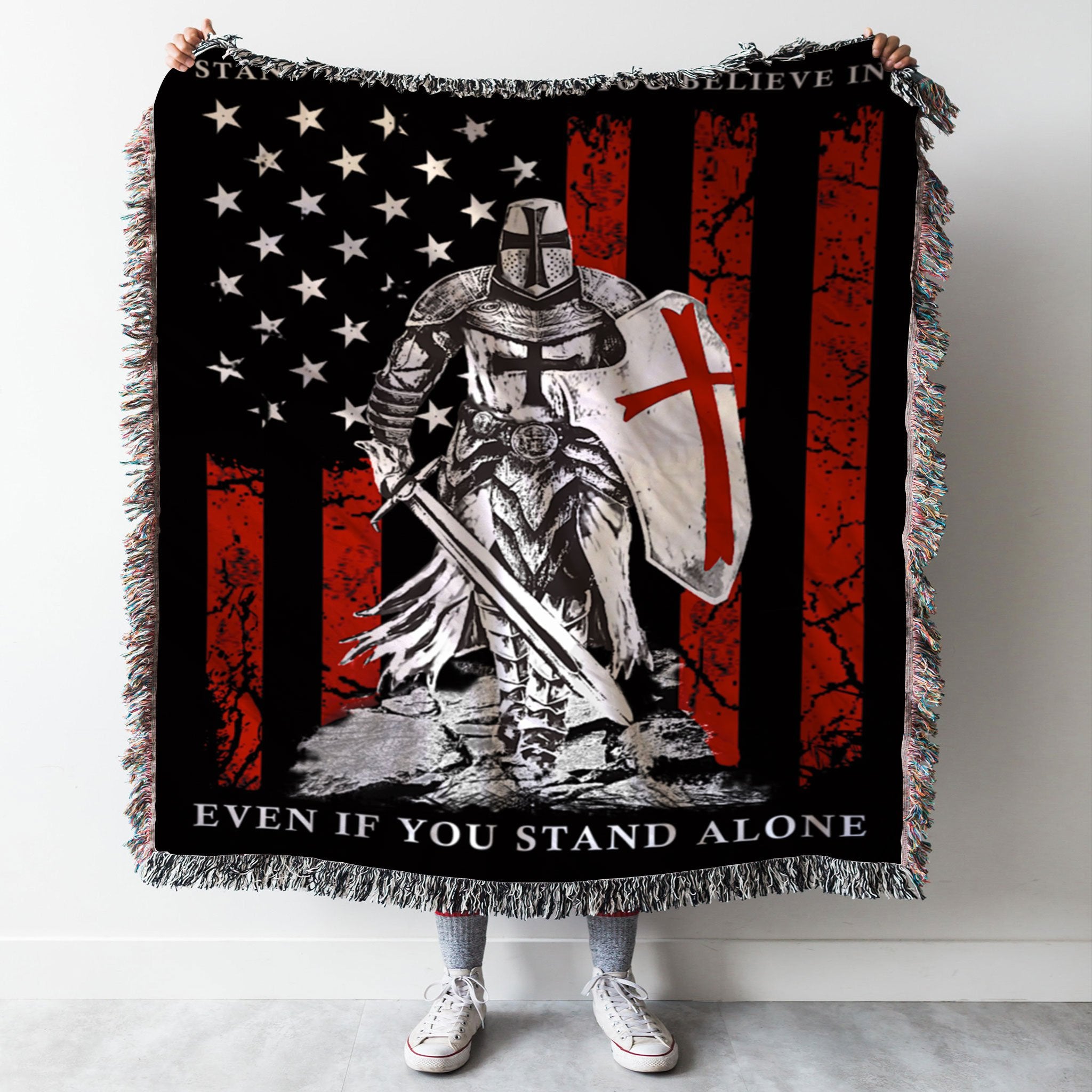 Custom Woven Blanket Knight Templar American Flag Woven Throw Blanket - 50x60-A Loves Gift