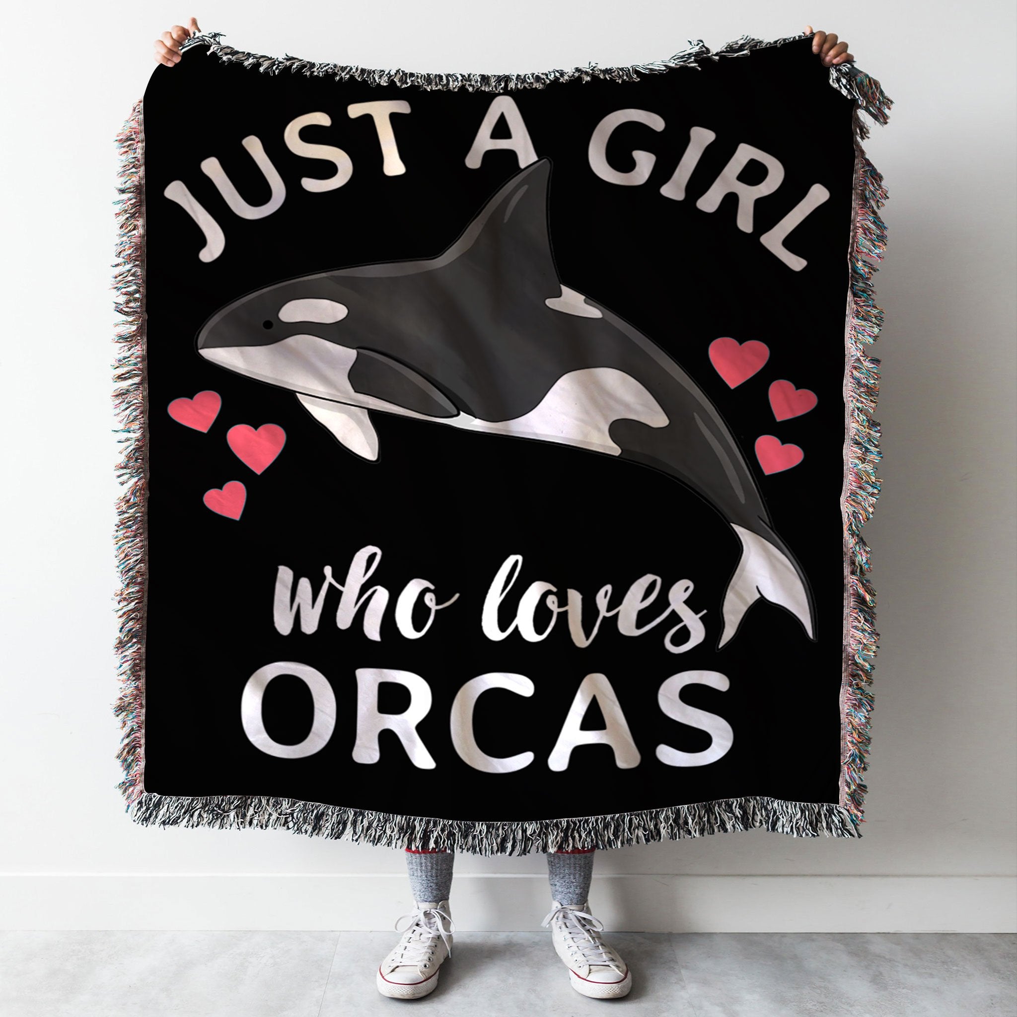 Custom Woven Blanket Just A Girl Who Loves Orcas Woven Throw Blanket - 60x80-A Loves Gift
