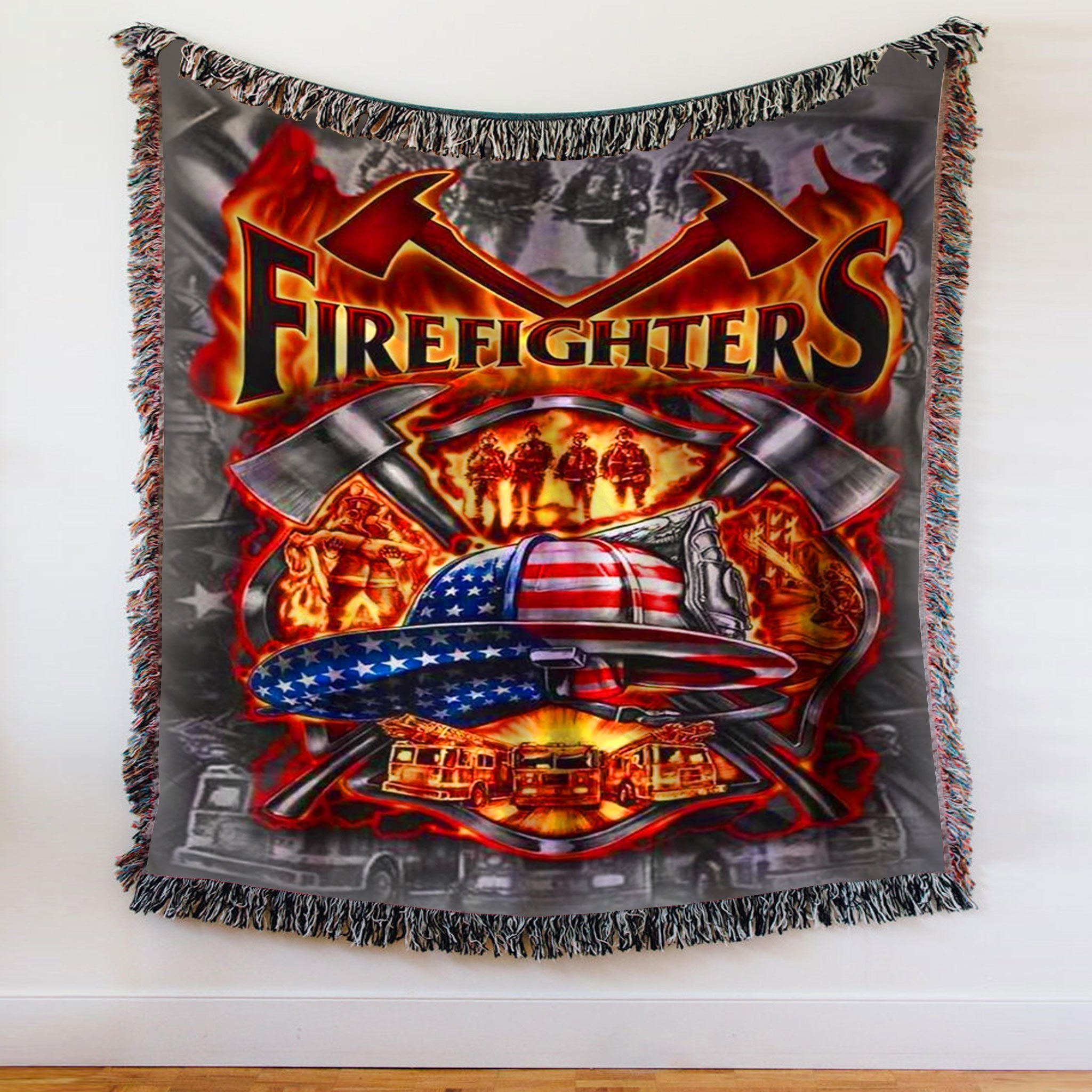 Custom Woven Blanket Firefighters American Flag Woven Throw Blanket - 60x80-A Loves Gift