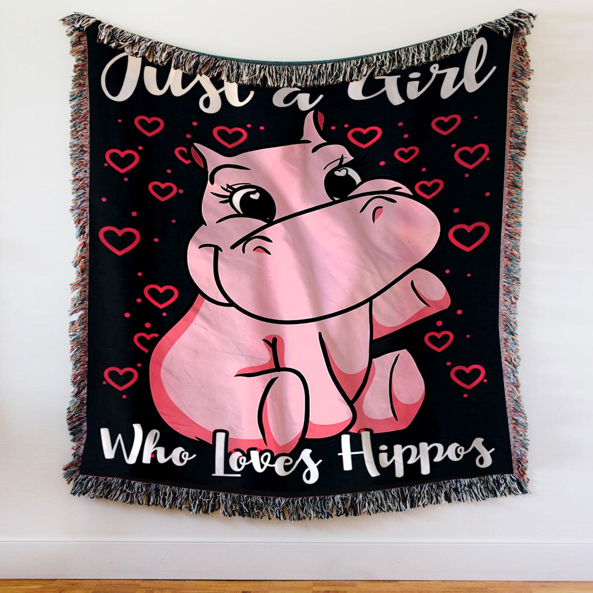 Custom Woven Blanket Just A Girl Who Loves Hippos Woven Throw Blanket - 60x80-A Loves Gift