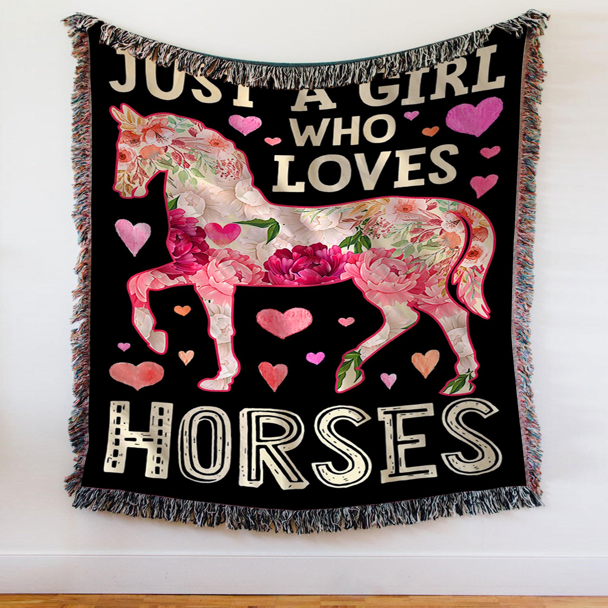Custom Woven Blanket Just A Girl Who Loves Horses Woven Throw Blanket - 60x80-A Loves Gift