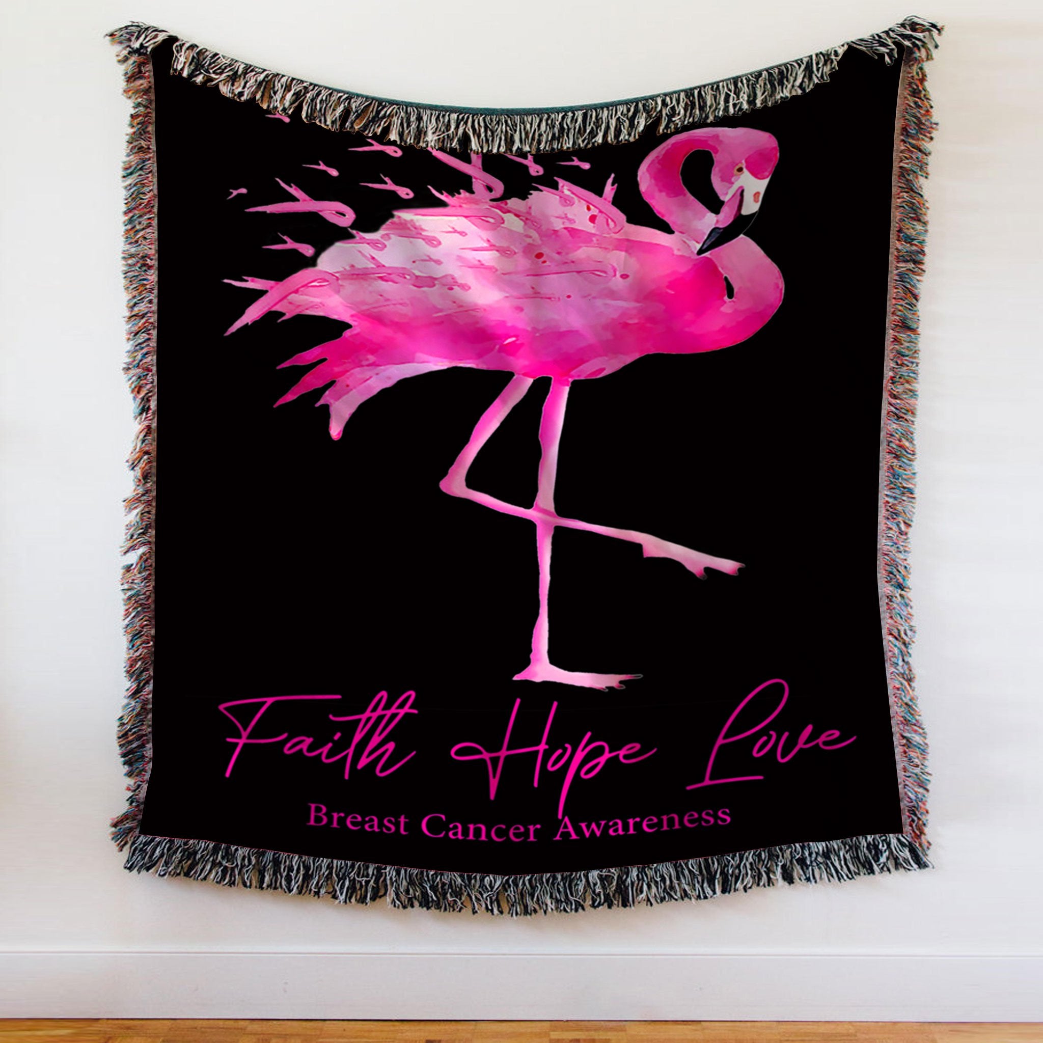 Custom Woven Blanket Flamingo Pink Breast Cancer Awareness Woven Throw Blanket - 60x80-A Loves Gift
