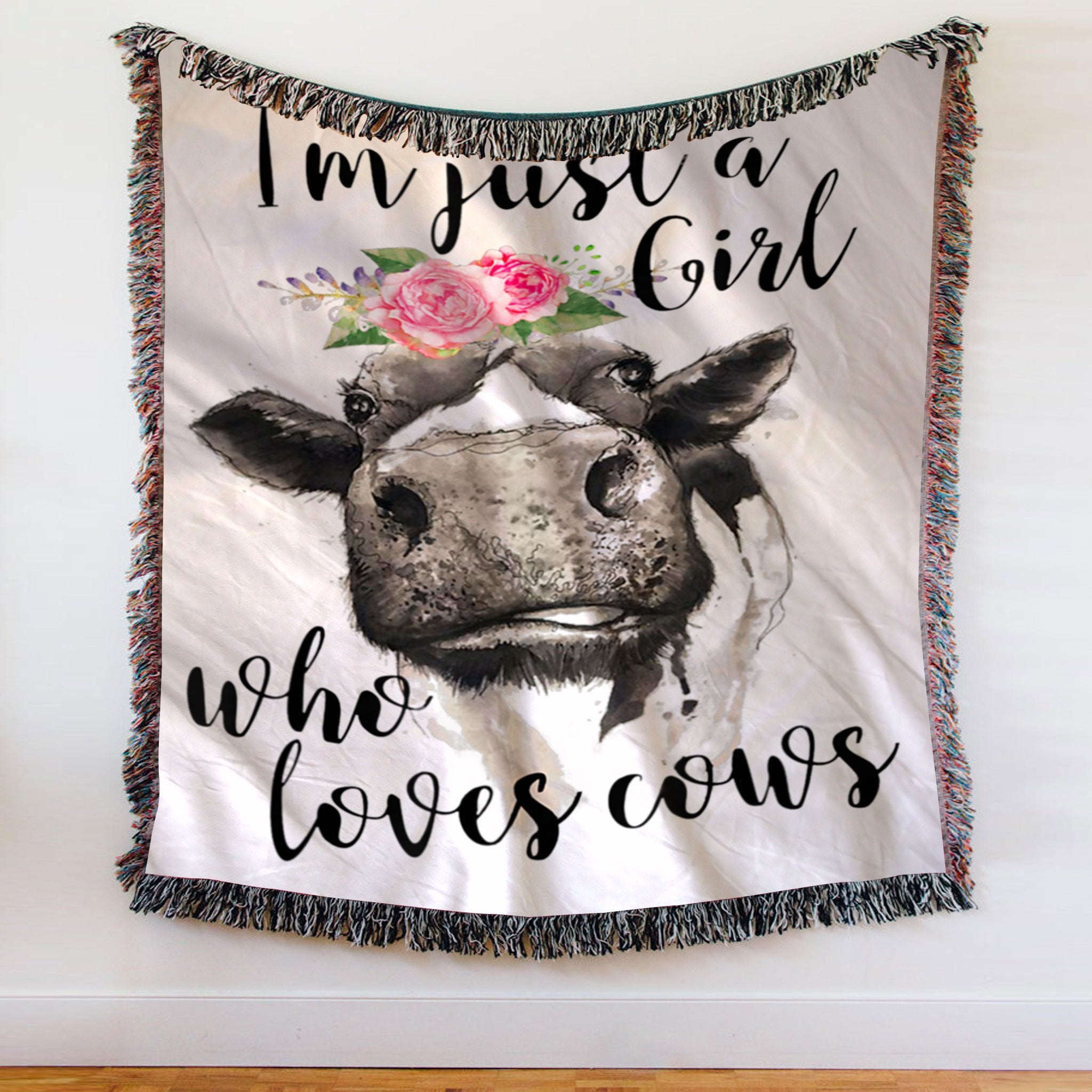 Custom Woven Blanket Just A Girl Who Loves Cows Woven Throw Blanket - 50x60-A Loves Gift