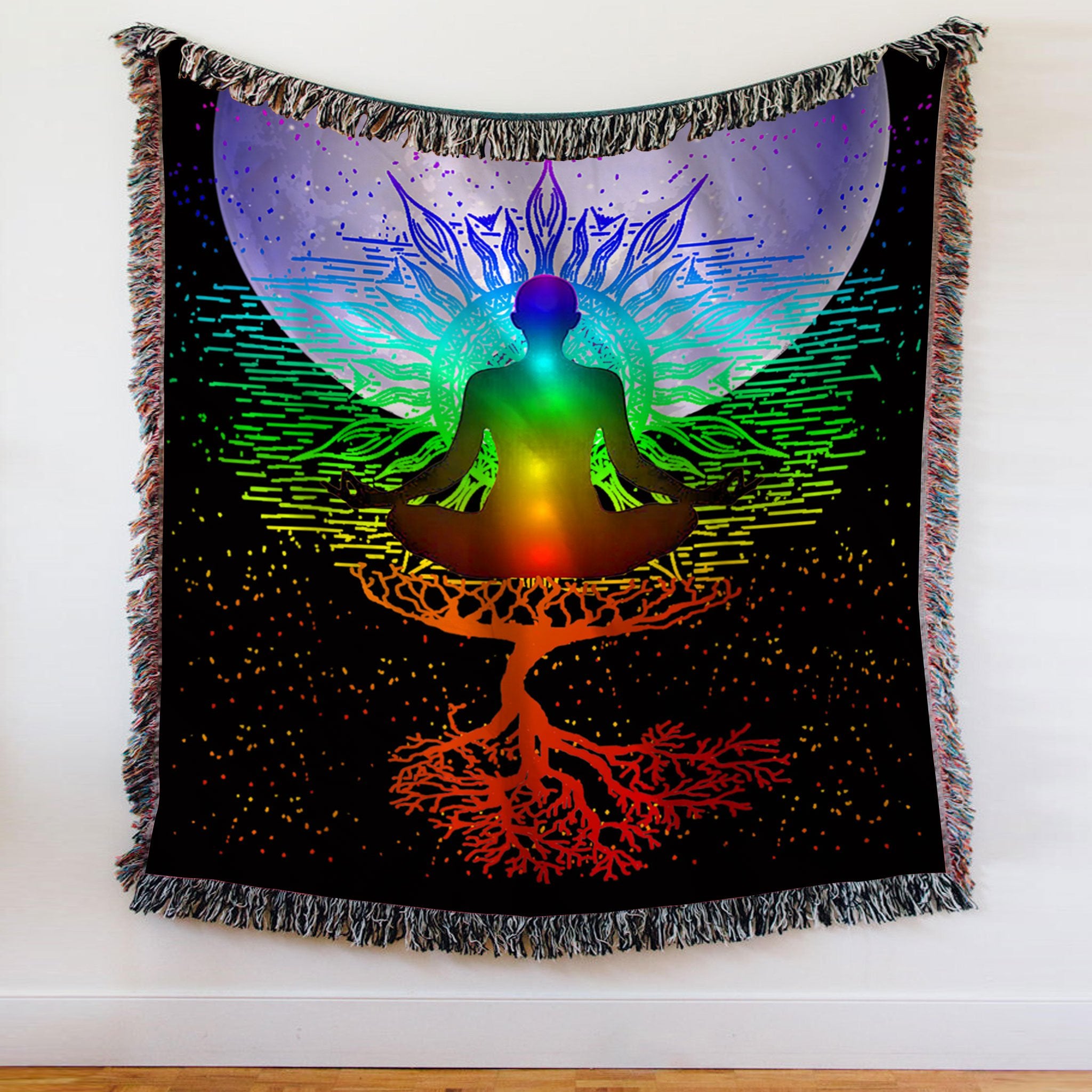 Customs Woven Blanket Chakra Meditation Moon Tree of Life Woven Throw Blanket - 50x60-A Loves Gift