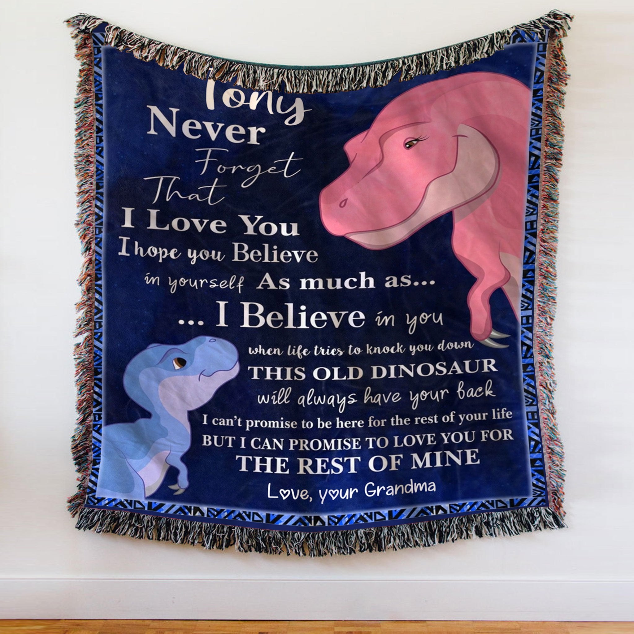 Custom Woven Blanket Dinosaurs Personalized Name Woven Throw Blanket - 60x80-A Loves Gift