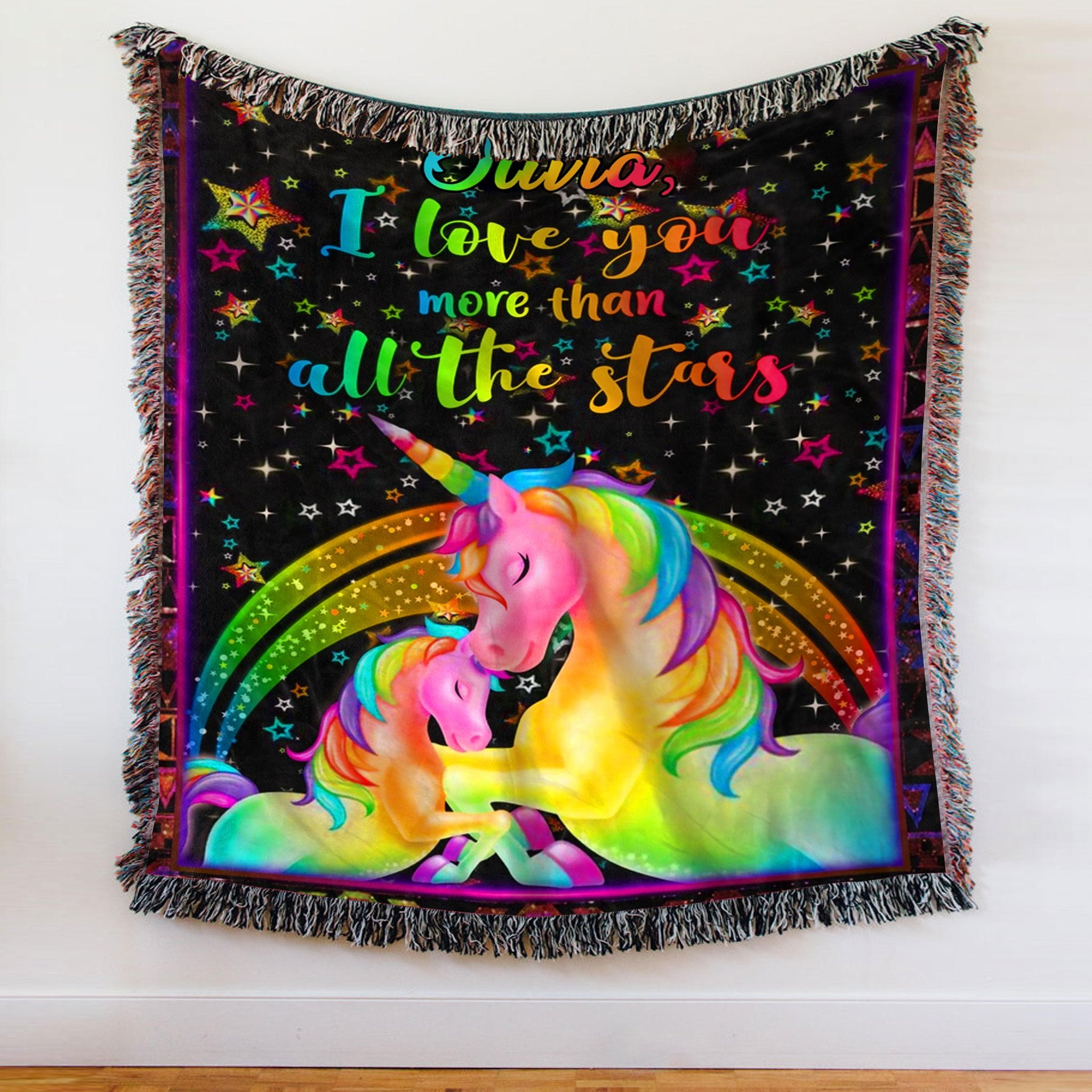 Customized Unicorn Woven Blanket - Personalized Name Unicorn Woven Throw Blankets - 60x80-A Loves Gift