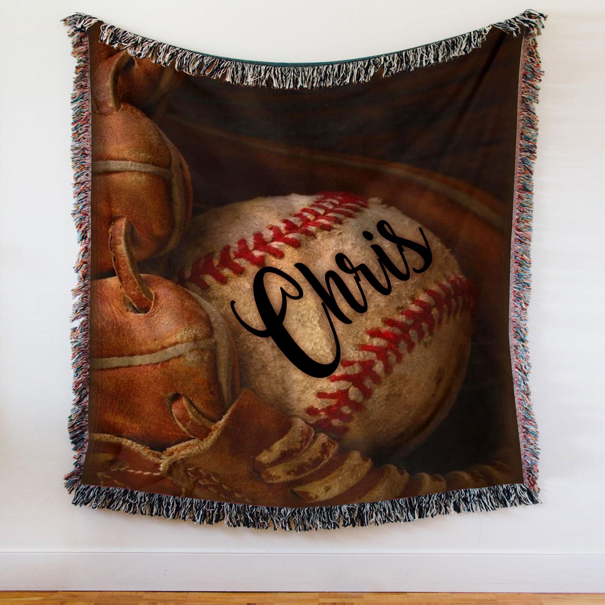 Custom Woven Blanket Baseball Glove Personalized Name Woven Throw Blanket  - 50x60-A Loves Gift