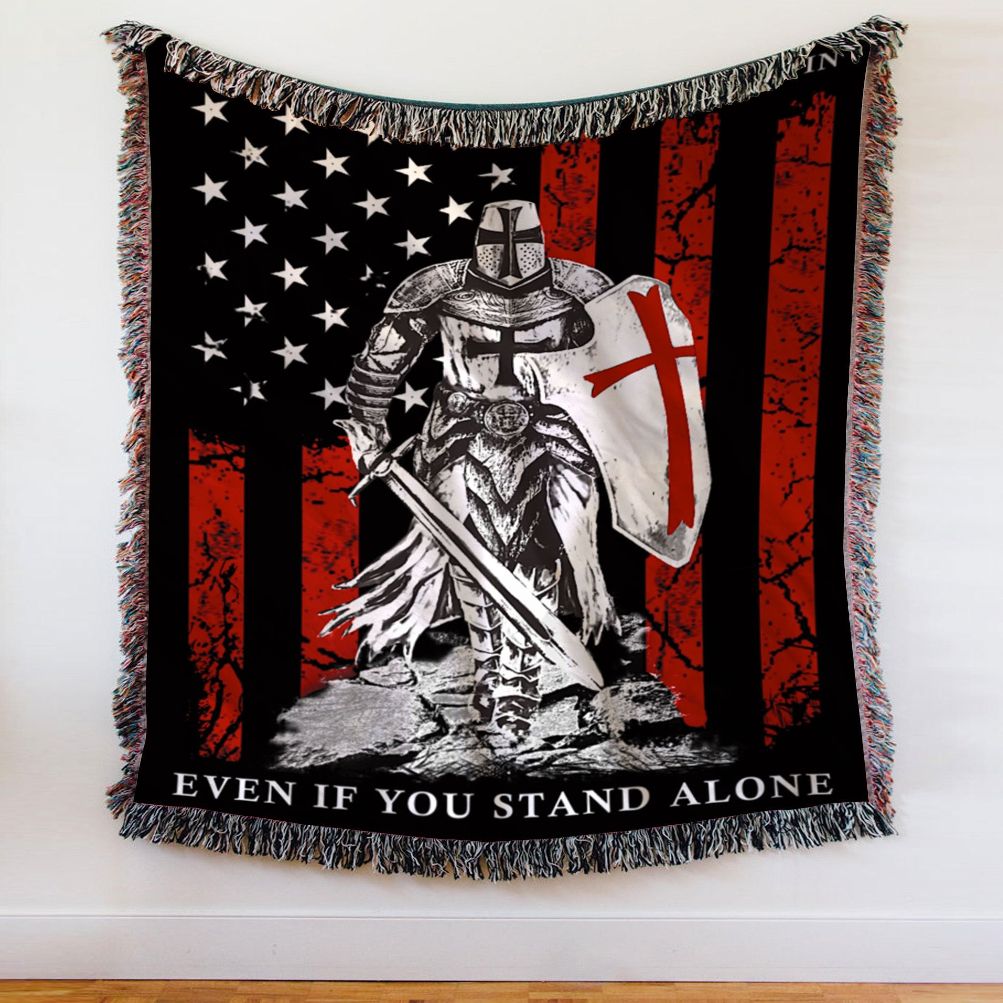 Custom Woven Blanket Knight Templar American Flag Woven Throw Blanket - 50x60-A Loves Gift