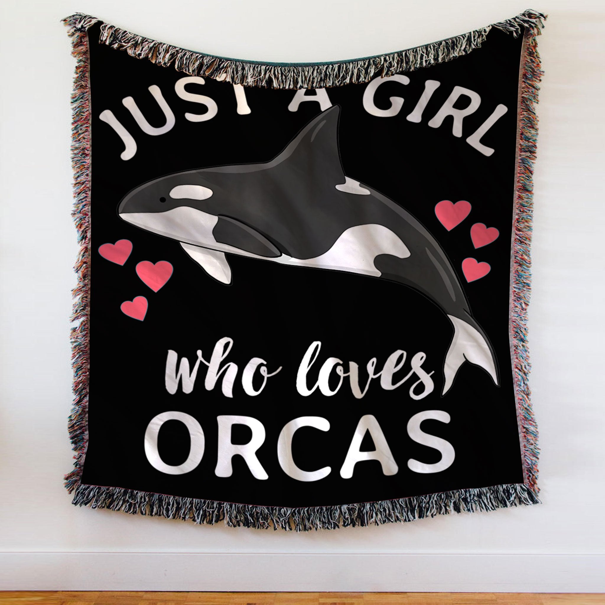 Custom Woven Blanket Just A Girl Who Loves Orcas Woven Throw Blanket - 60x80-A Loves Gift