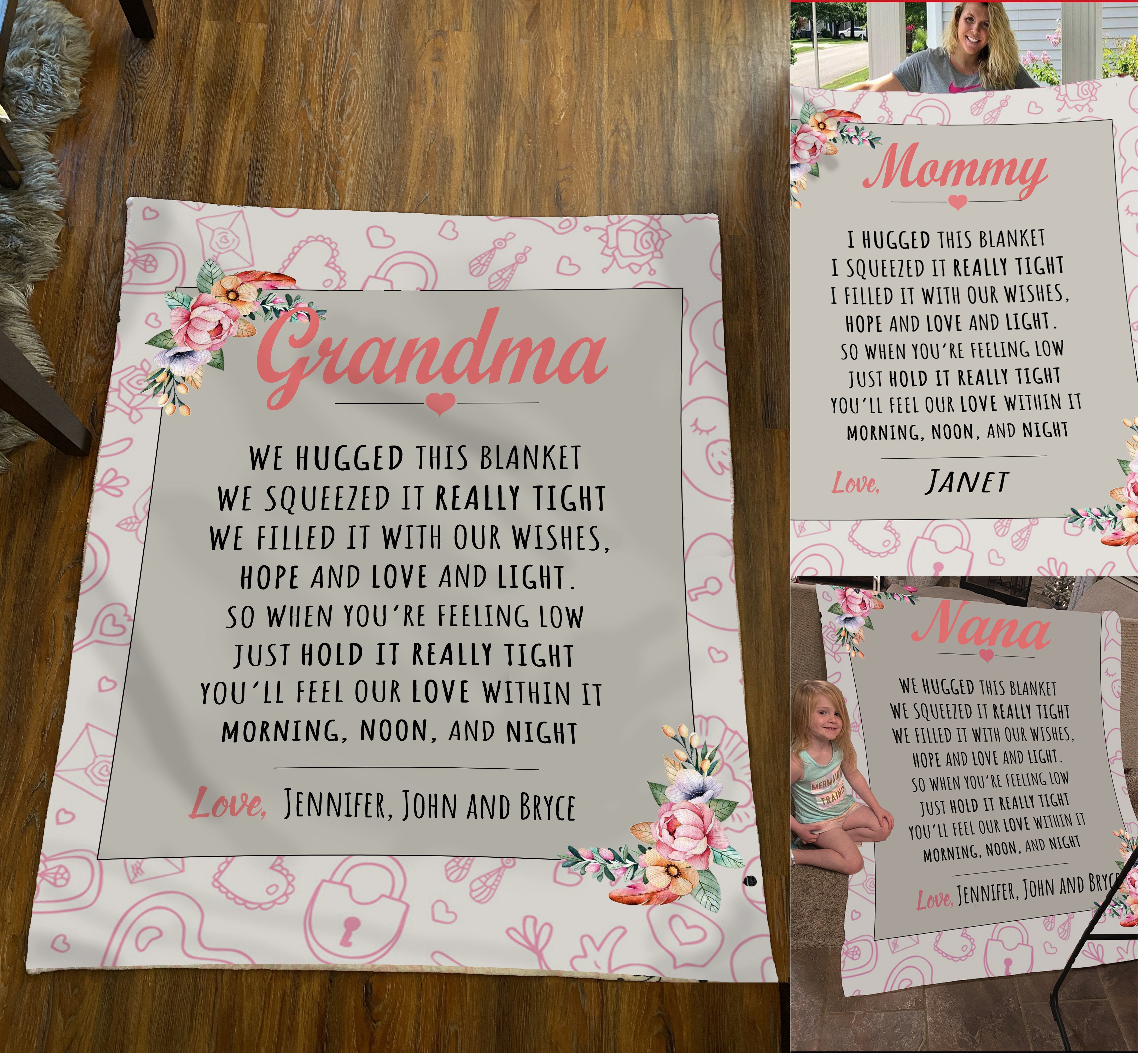 Customized We Hugged This Blanket We Squeezed It Really Tight Gift For Grandma Blanket-A Loves Gift