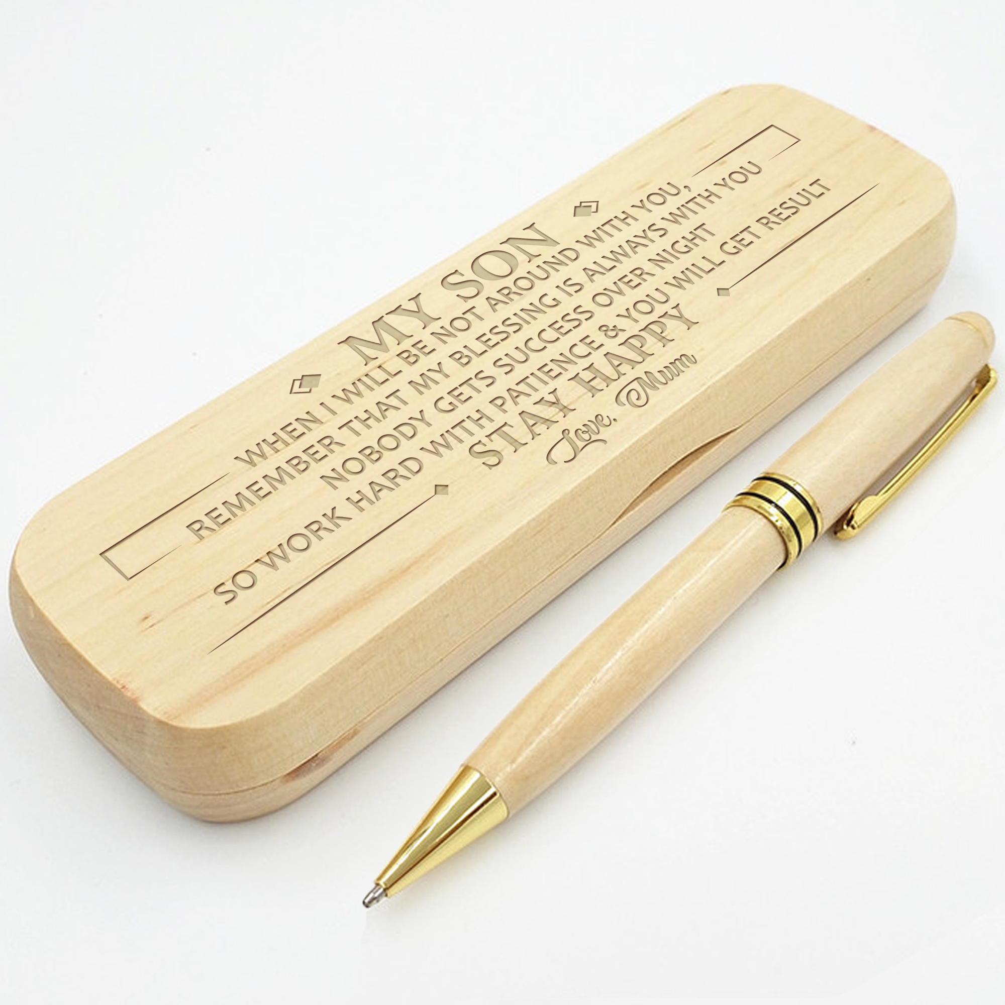 SON MUM - WORK HARD - ENGRAVED WOOD PEN CASE-A Loves Gift