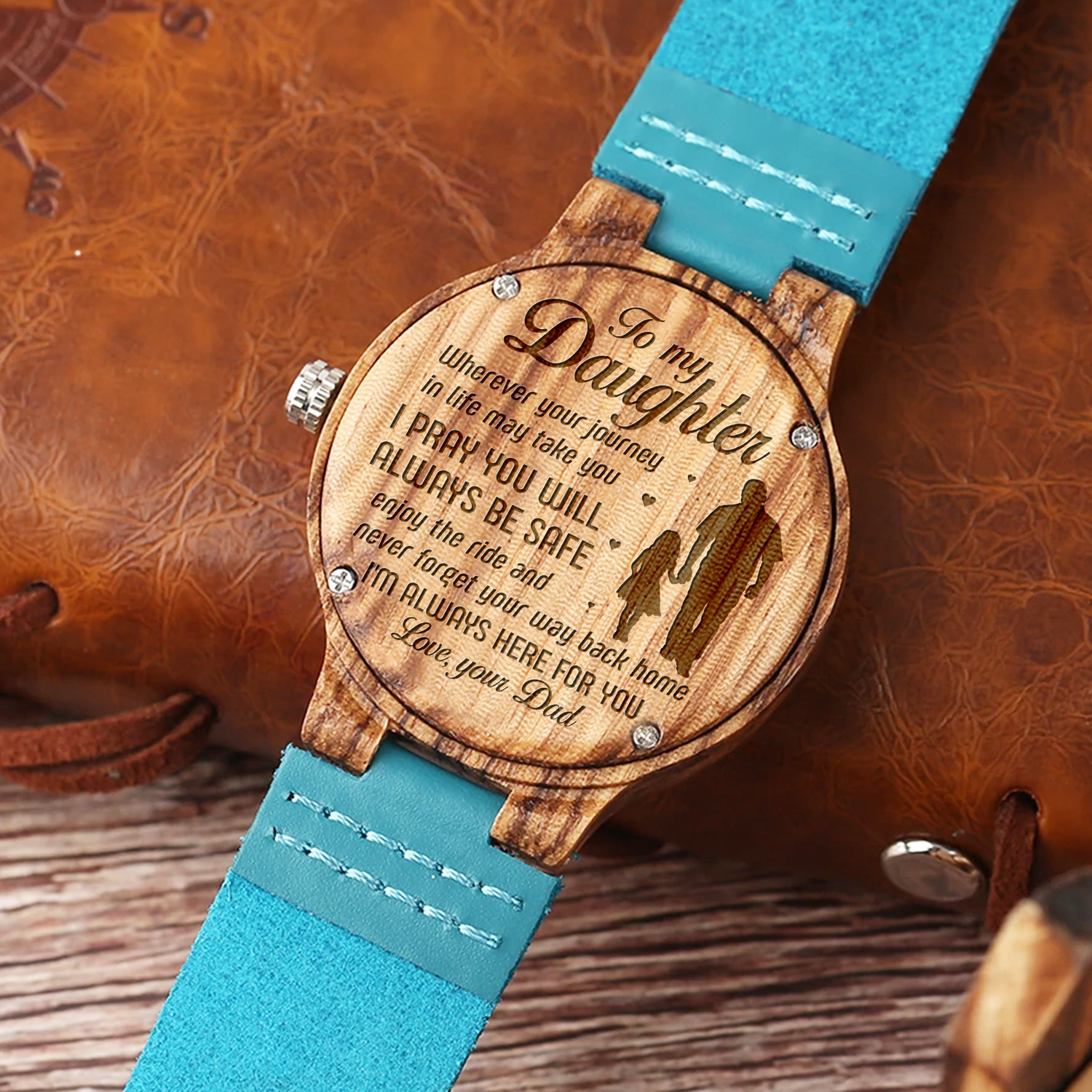 DAUGHTER DAD - ALWAYS BE SAFE - BLUE WOOD WATCH