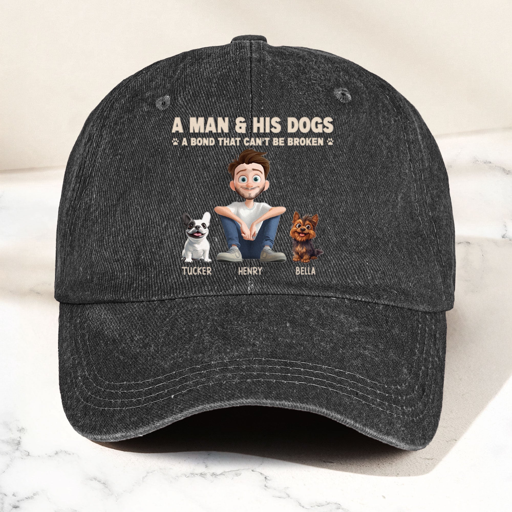 Man & His Dog A Bond Can't Be Broken - Personalized Distressed Denim Cap
