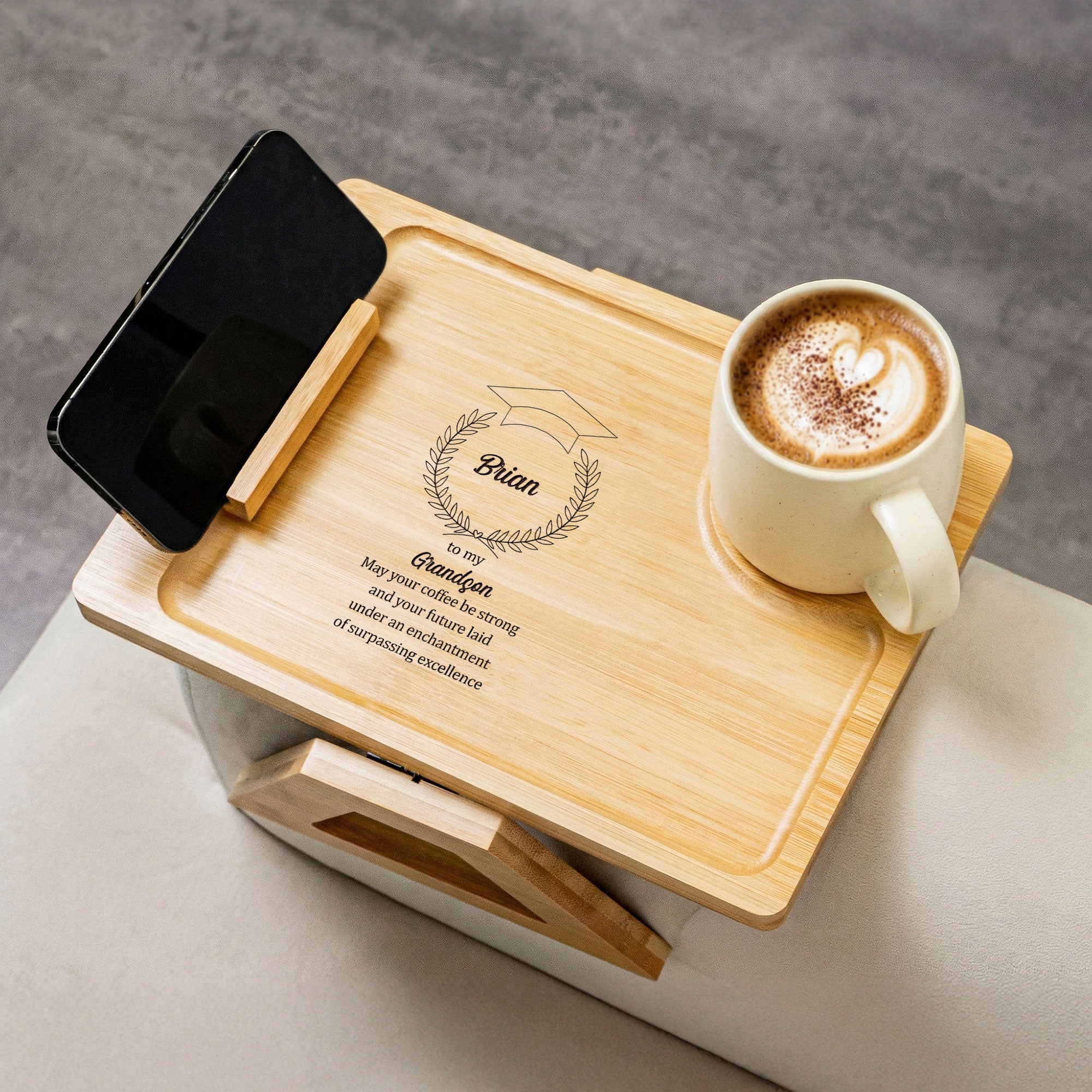 May Your Coffee Be Strong - Personalized Wooden Couch Arm Table