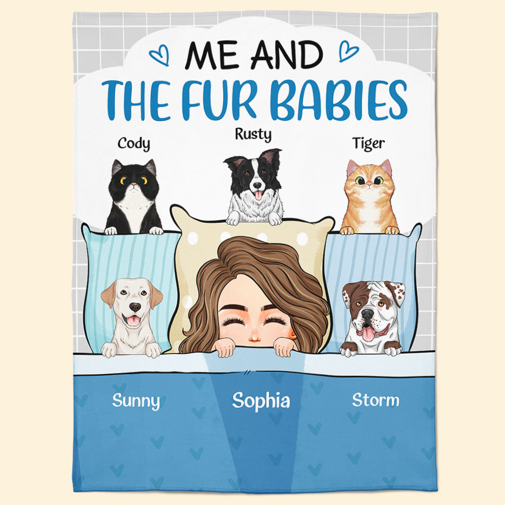 Me And The Fur Babies - Cartoon Version - Personalized Blanket
