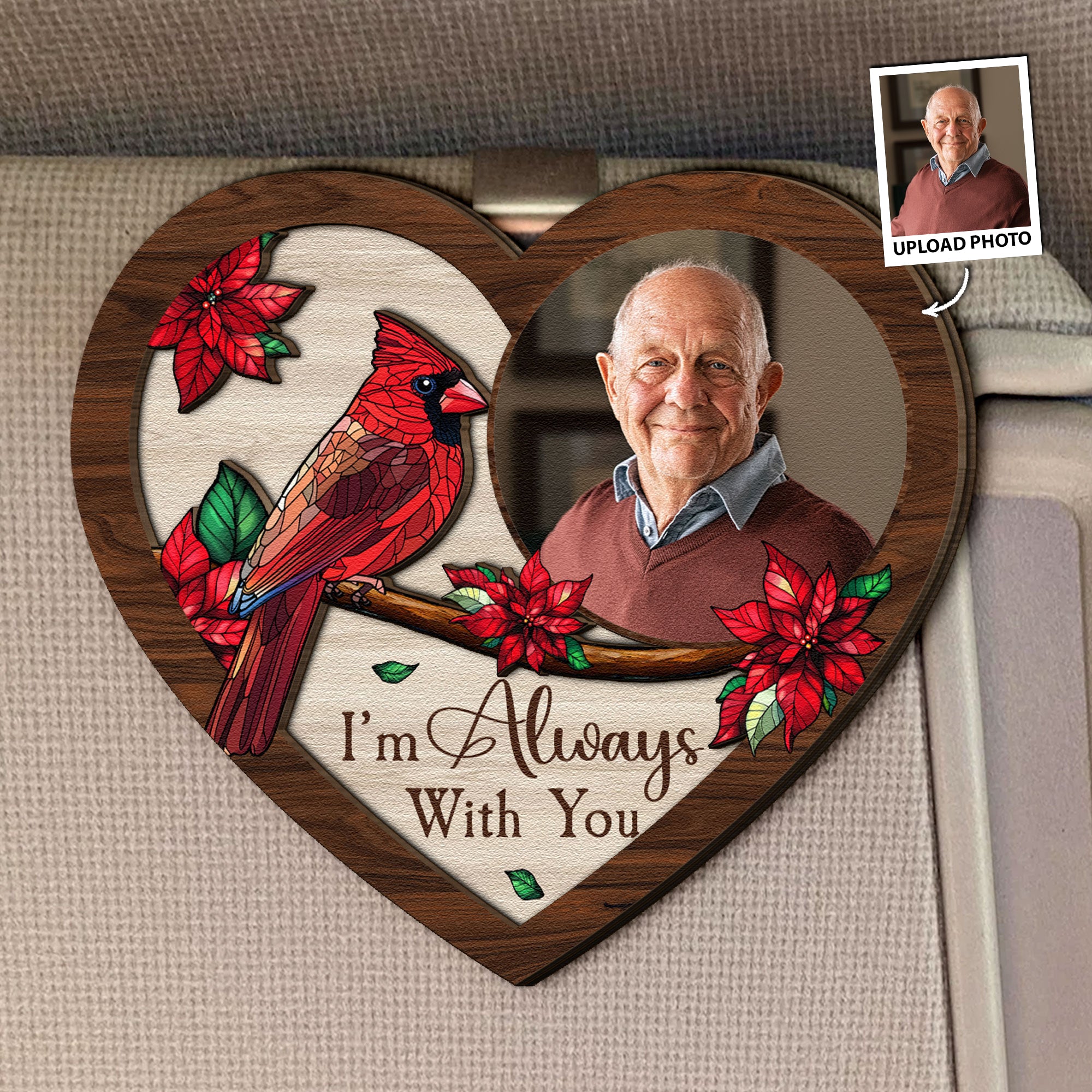 Memorial Gift I'm Always With You - Personalized Wooden Photo Car Visor Clip
