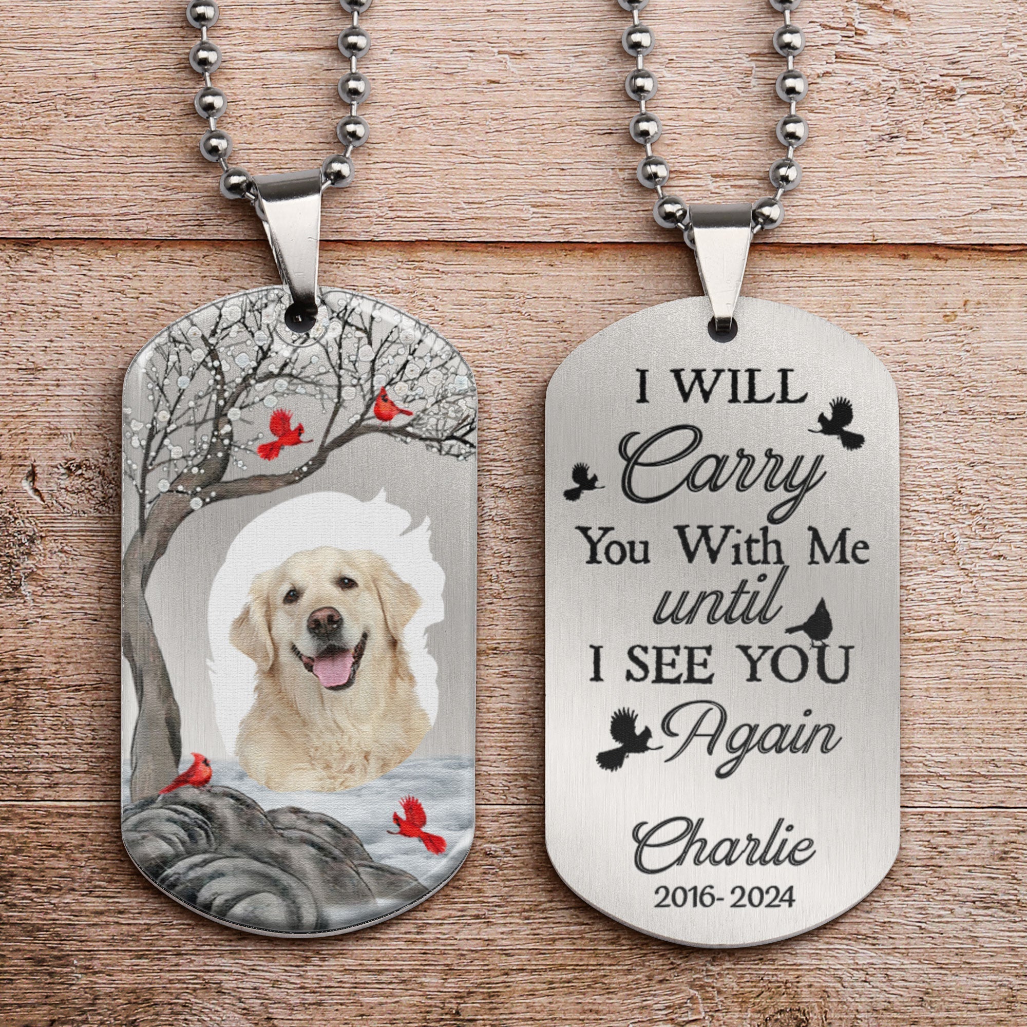 Memorial Gift Pet I Will Carry You - Personalized Photo Dog Tag Necklace