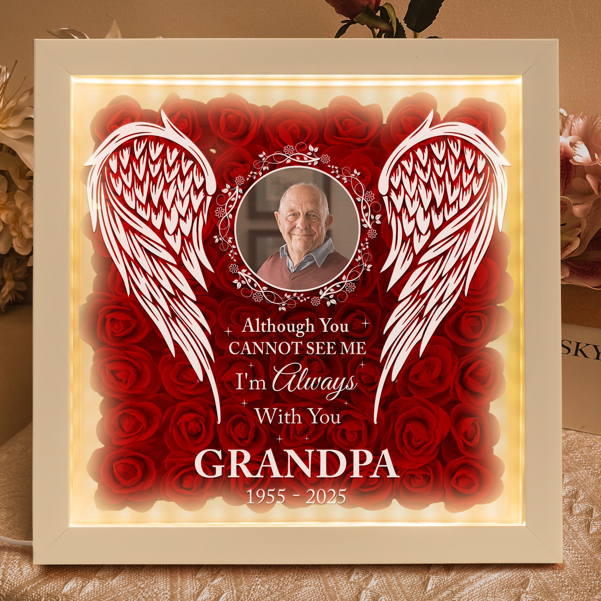 Memorial I'm Always With You - Personalized Photo Flower Shadow Box With LED Light