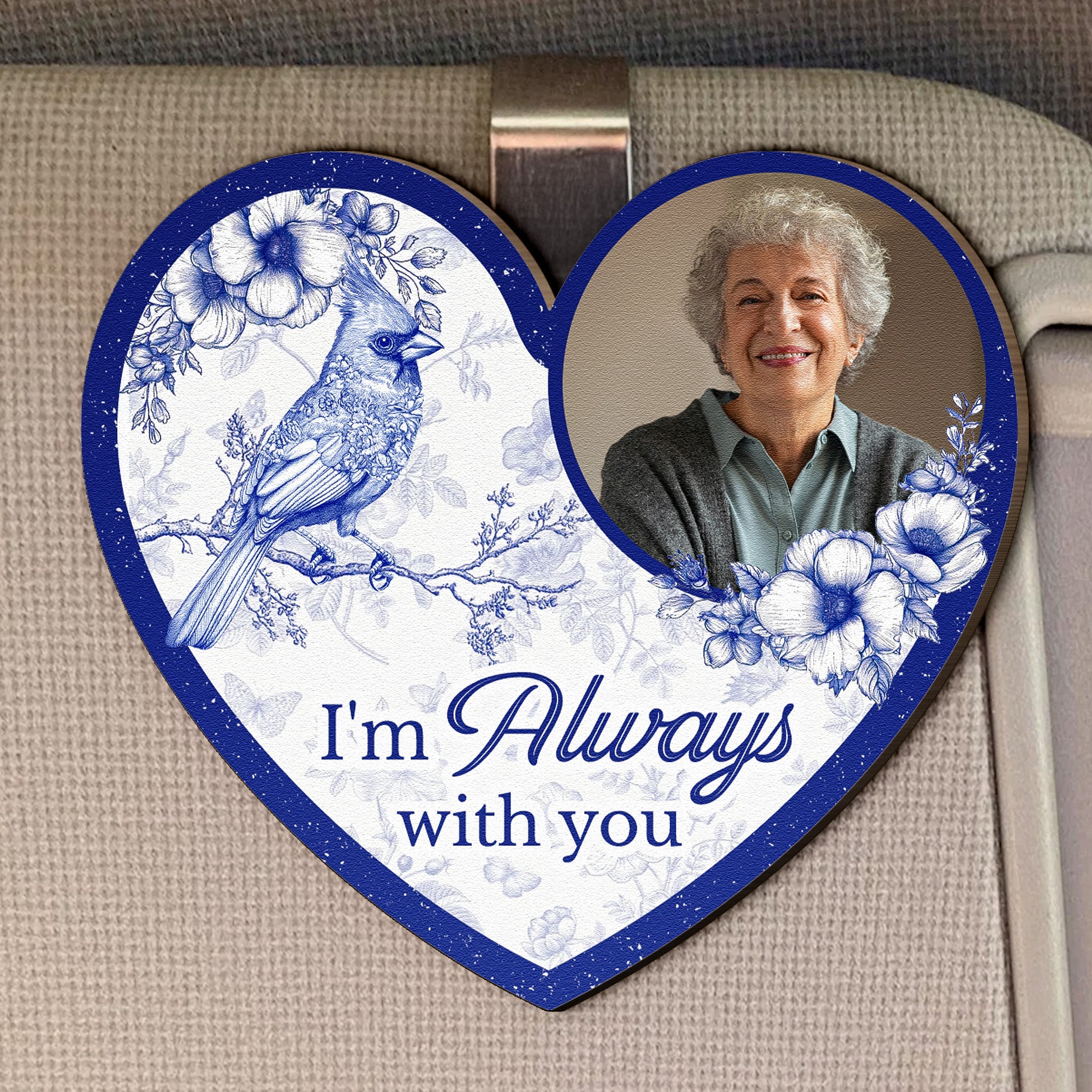 Memorial Toile De Jouy Style I'm Always With You - Personalized Wooden Photo Car Visor Clip