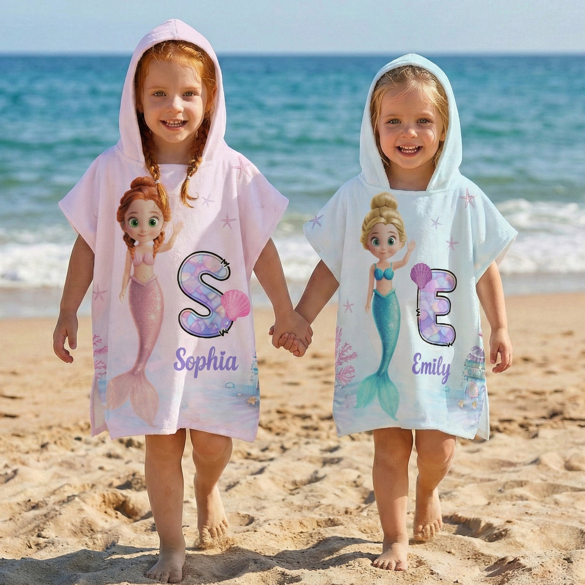 Mermaid Initial - Personalized Kids Hooded Towel