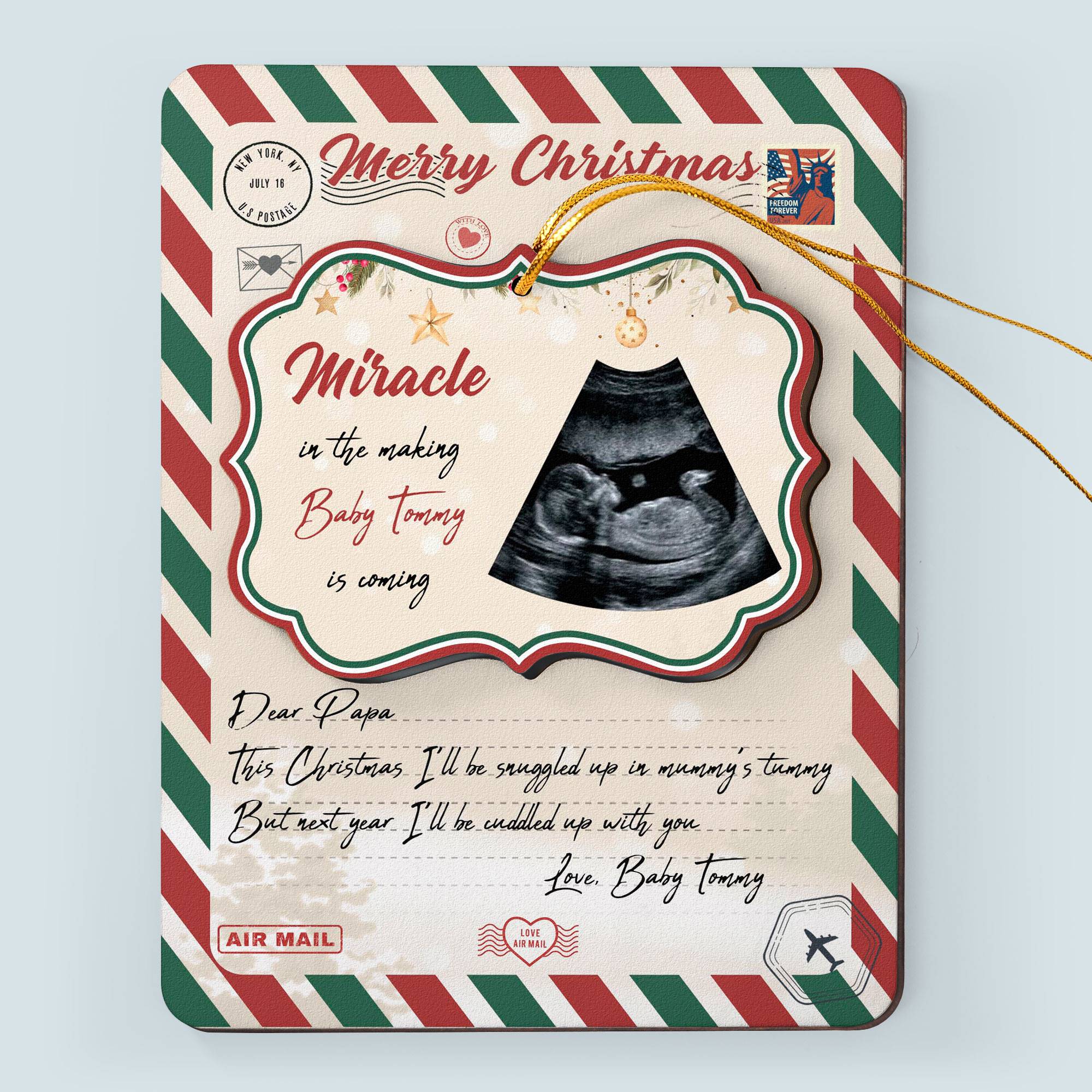 Miracle In The Making Baby Is Coming - Personalized Wooden Card With Pop Out Ornament