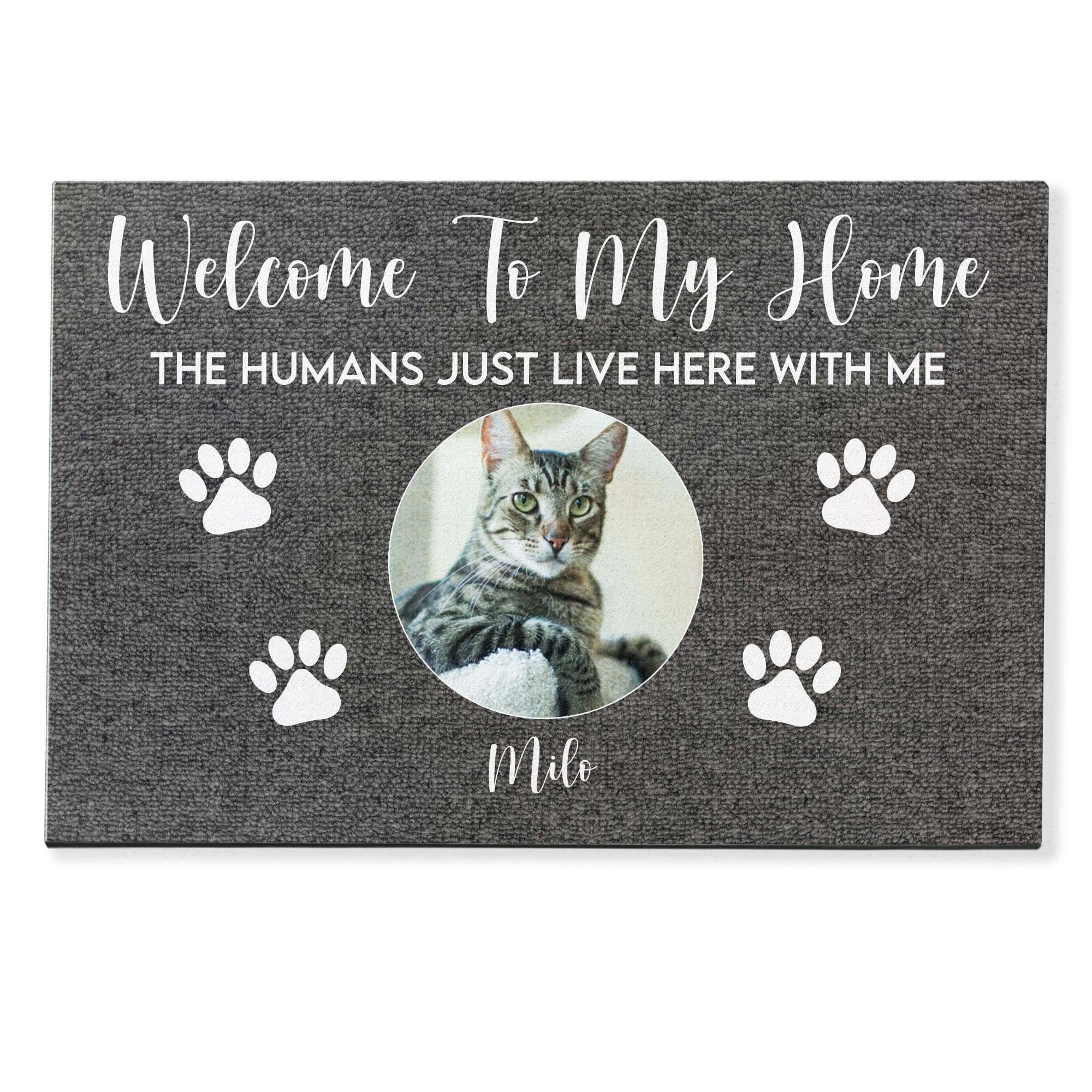 Welcome to My House, The Humans Just Live Here With Us, Photo Custom Doormat, Gift For Cats And Dogs Lovers