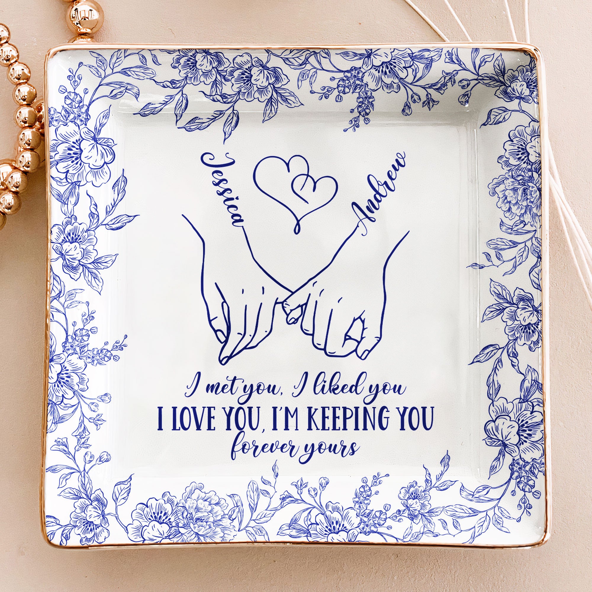 Toile De Jouy Style Forever Yours Anniversary Gift For Women - Personalized Jewelry Dish