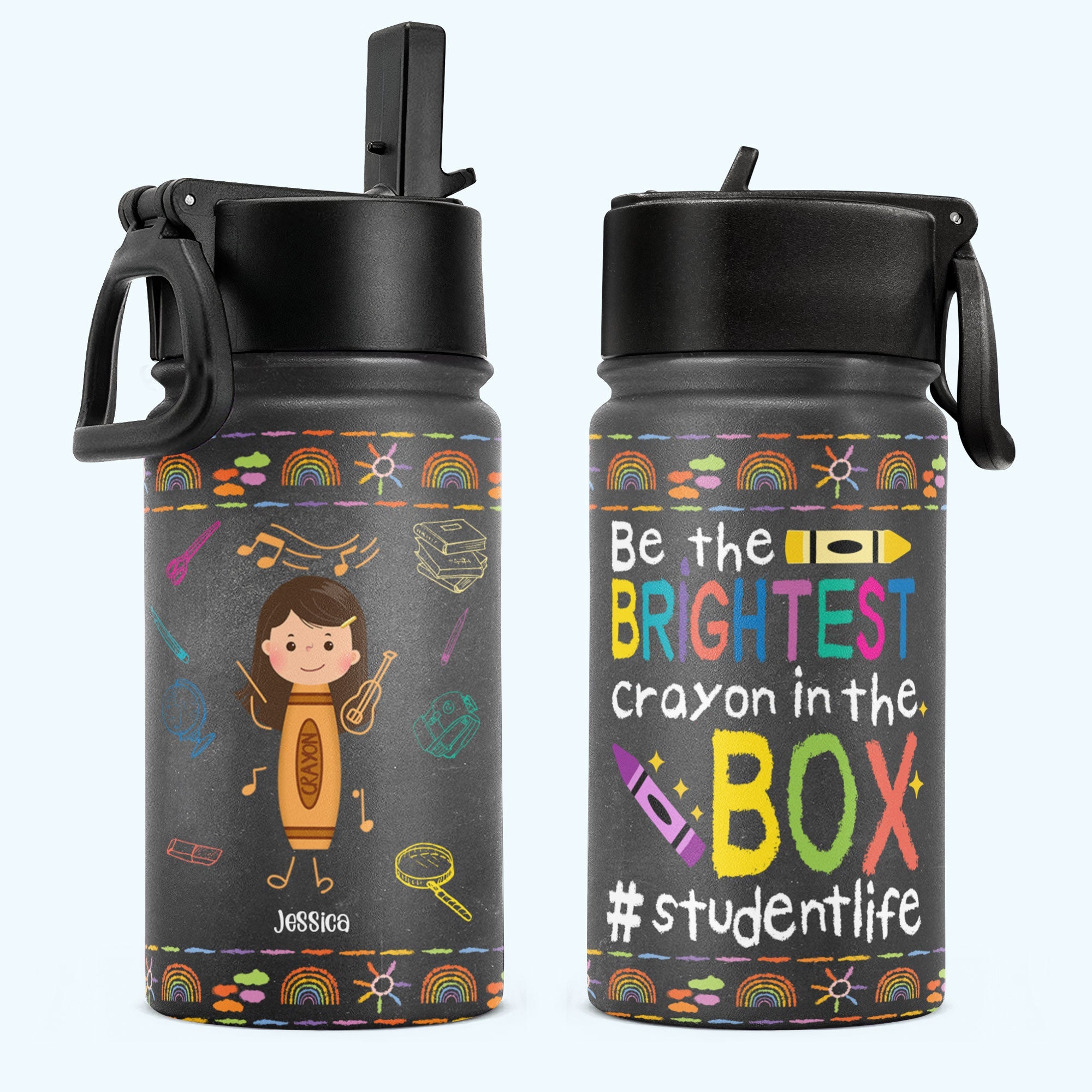 Brightest Crayon In The Box - Personalized Kids Water Bottle With Straw Lid - Crayon Kid
