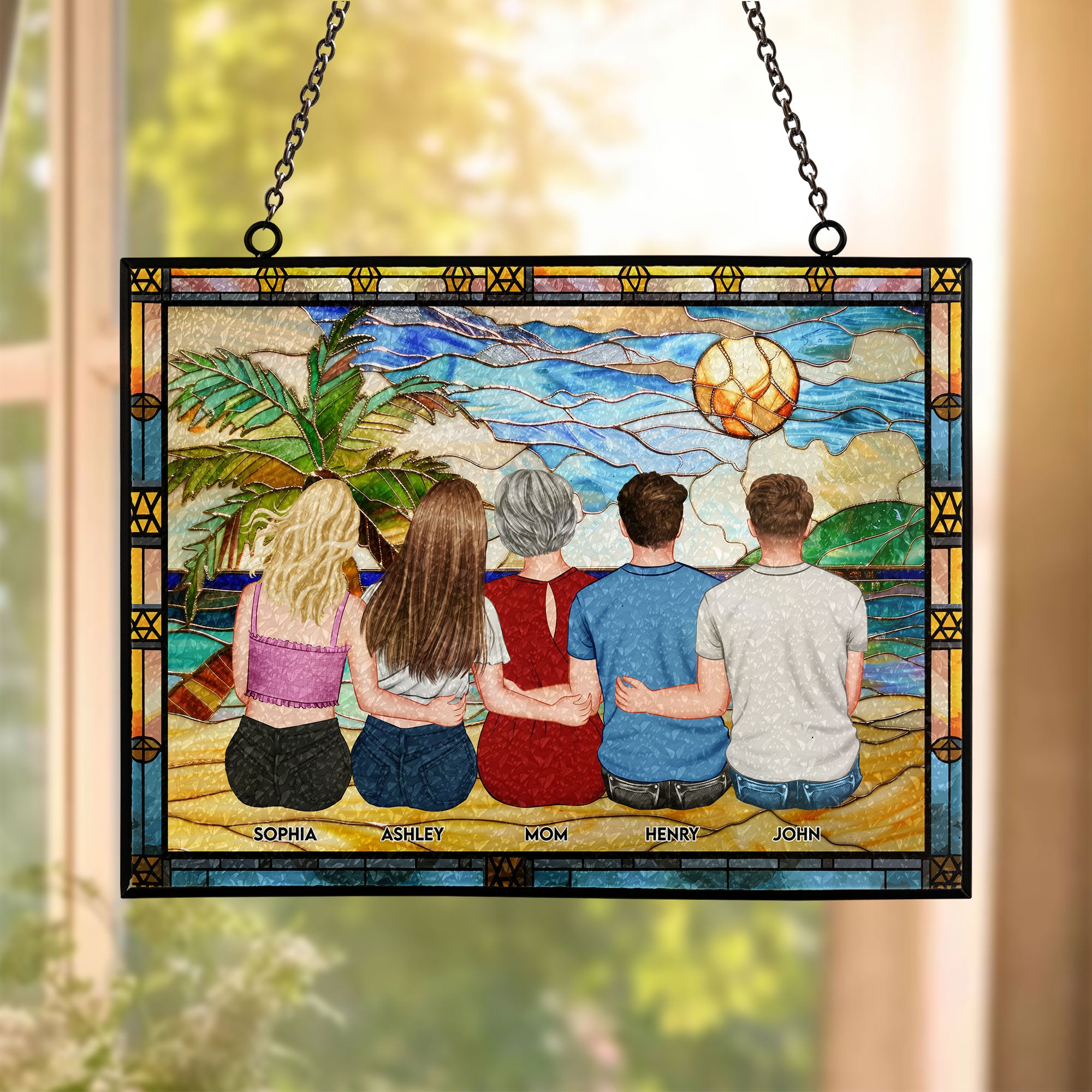 Mom And Her Children - Personalized Stained Glass Suncatcher