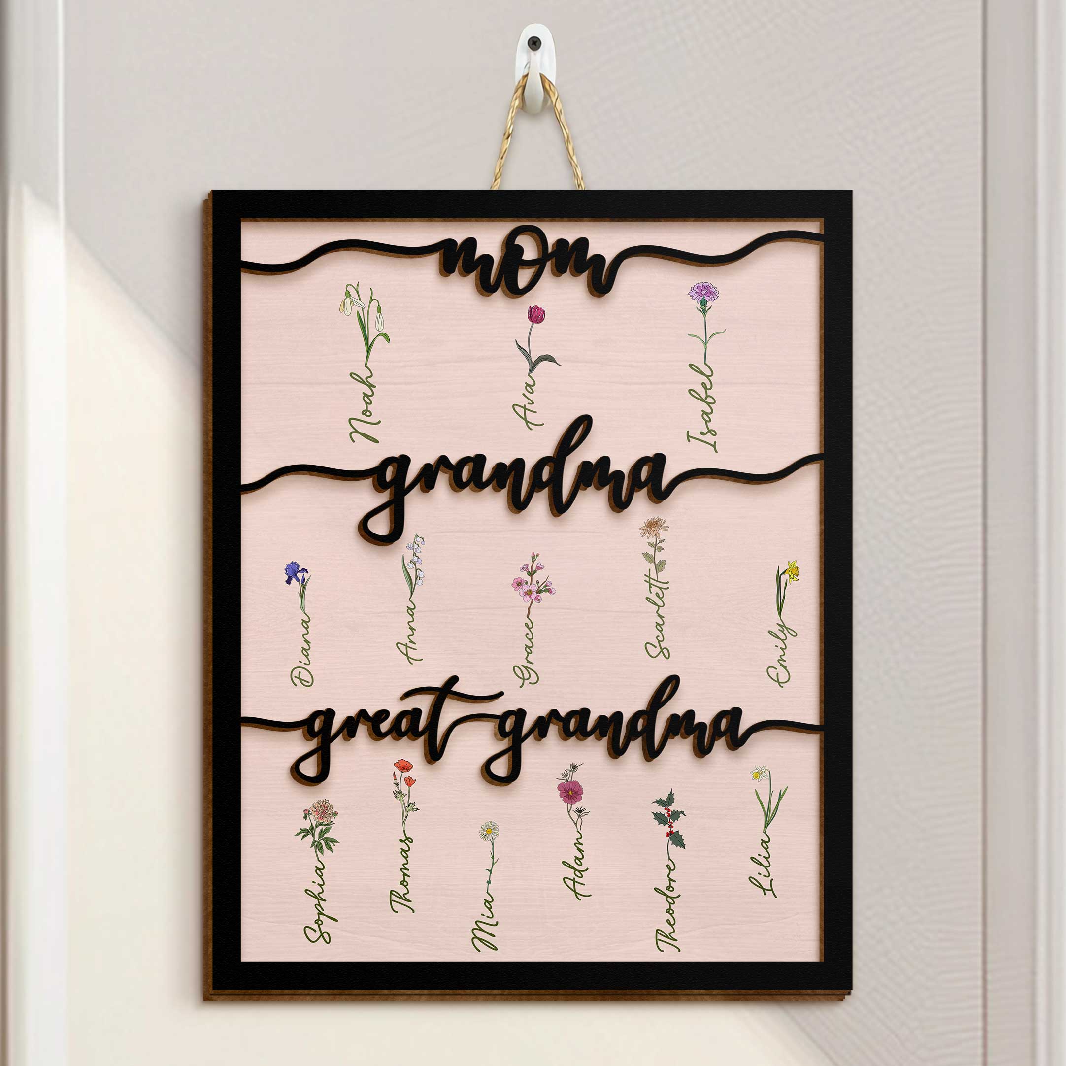 Mom Grandma Great Grandma - Personalized 2 Layers Wood Sign - Gift For Grandma