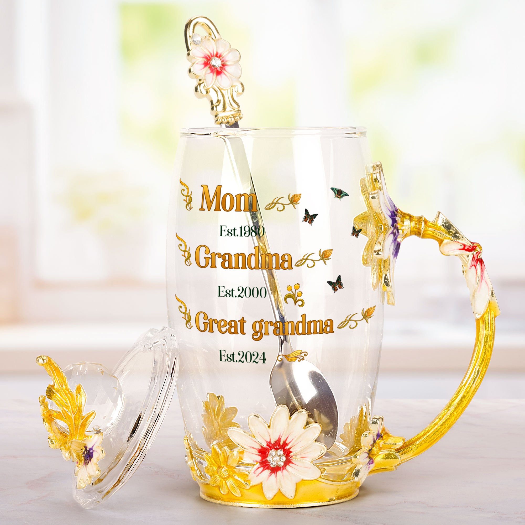 Mom Grandma Great Grandma - Personalized Enamel Flower Tea Cup