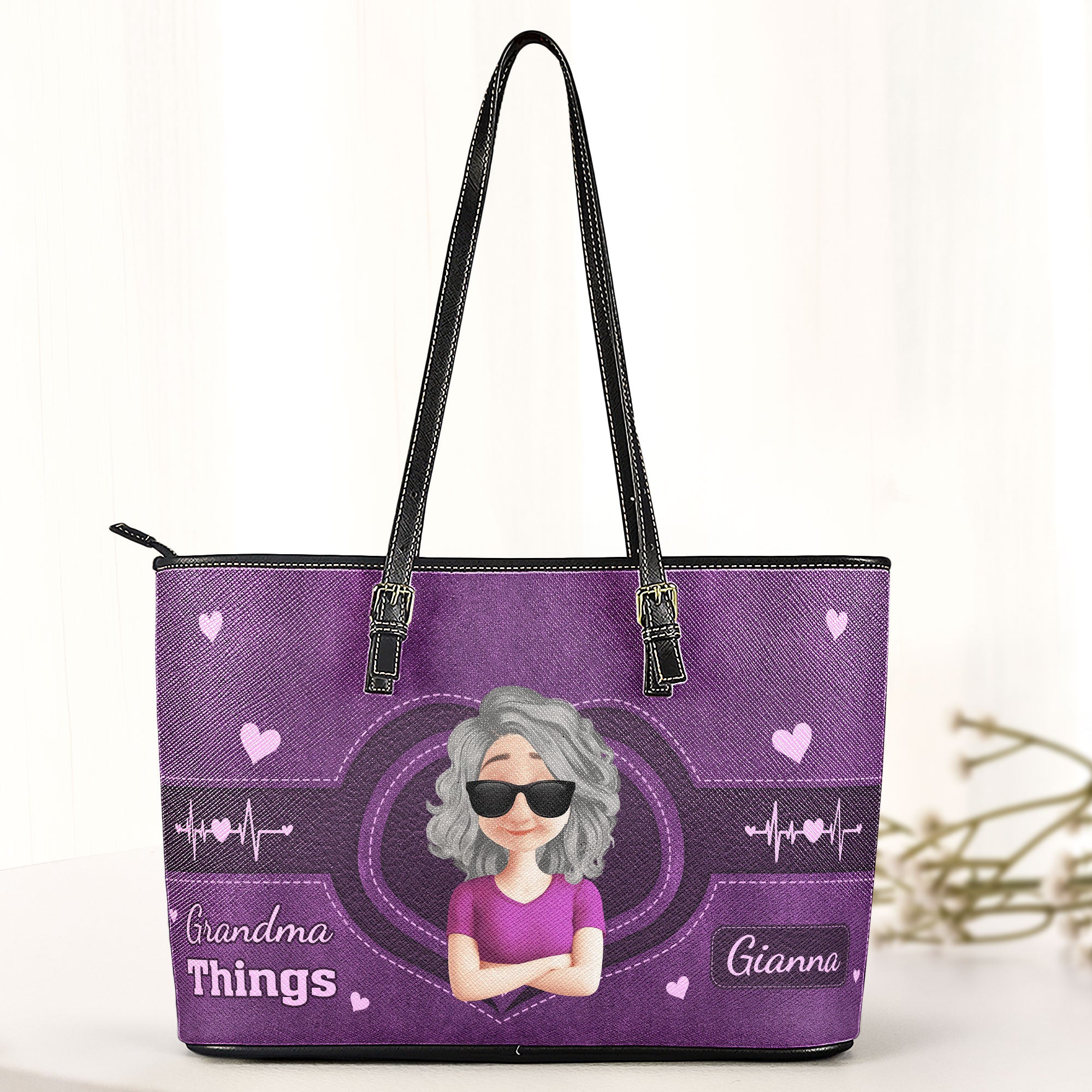 Mom Things Grandma Things - Personalized Leather Tote Bag