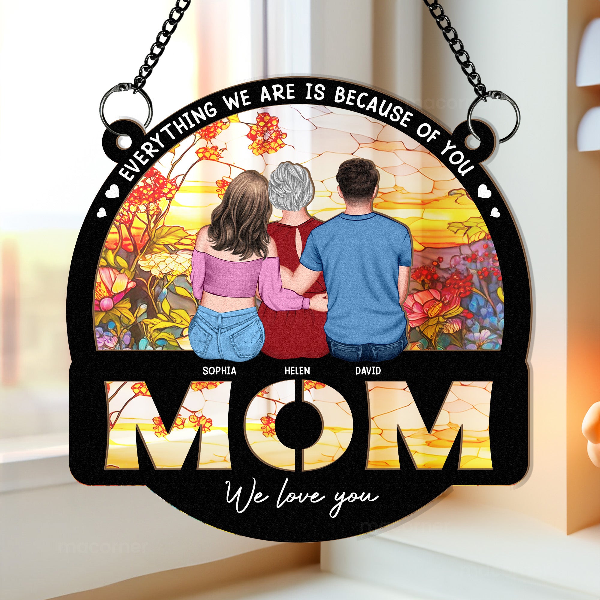 Mom We Love You Mother's Day Gift For Her Ver 2 - Personalized Window Hanging Suncatcher