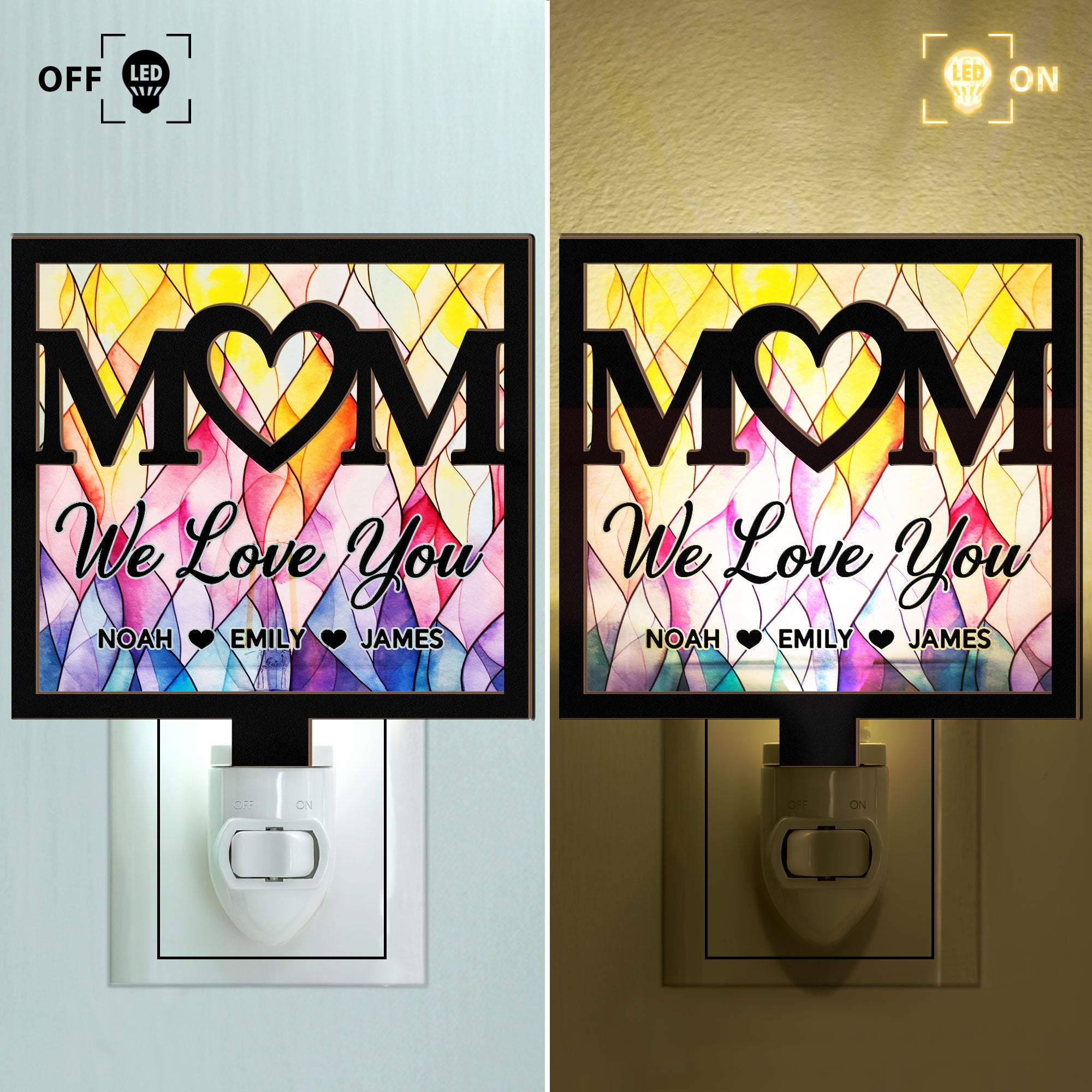 Mom We Love You - Personalized Wood And Acrylic Night Light
