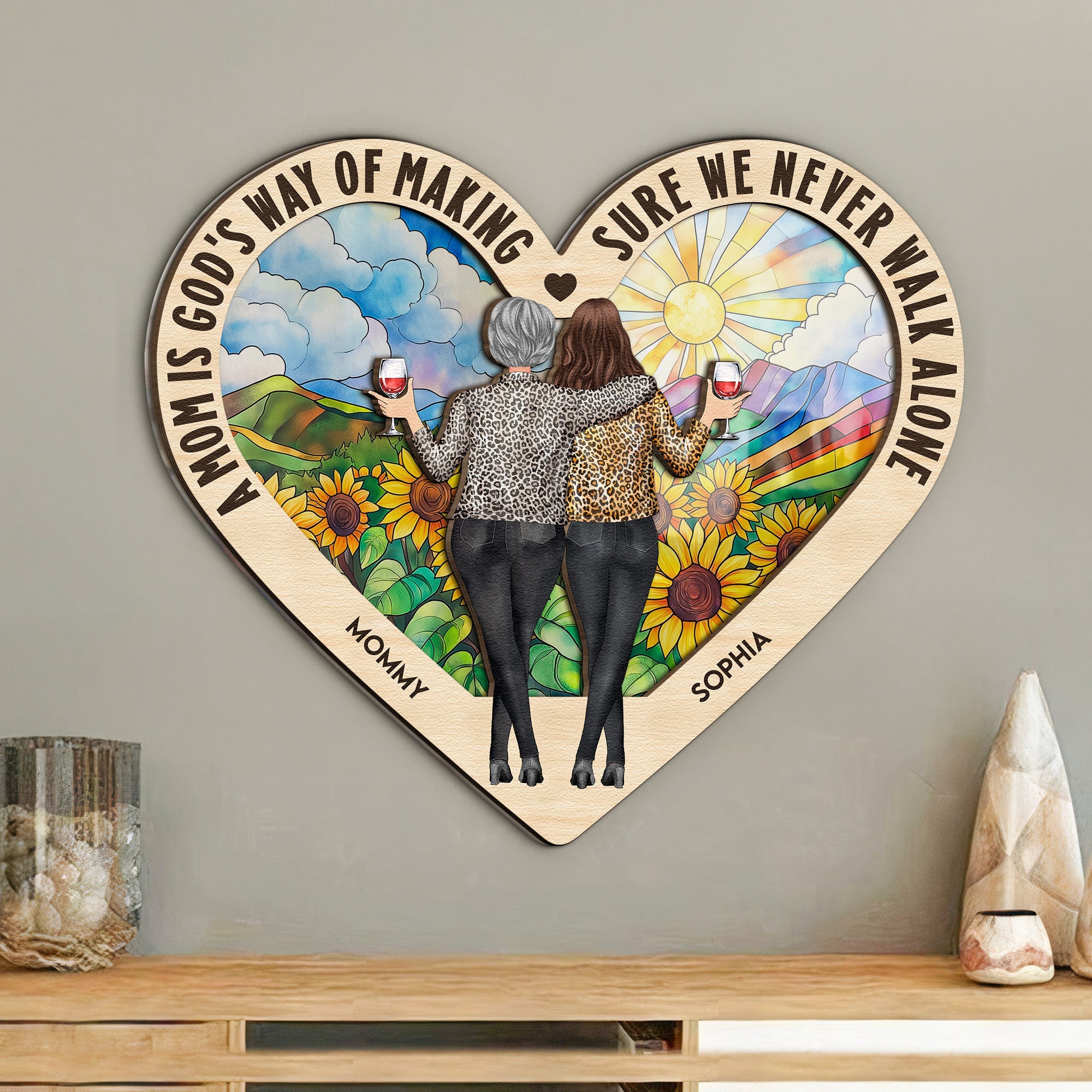 Mom, We Never Walk Alone - Personalized Wood And Acrylic Wall Art