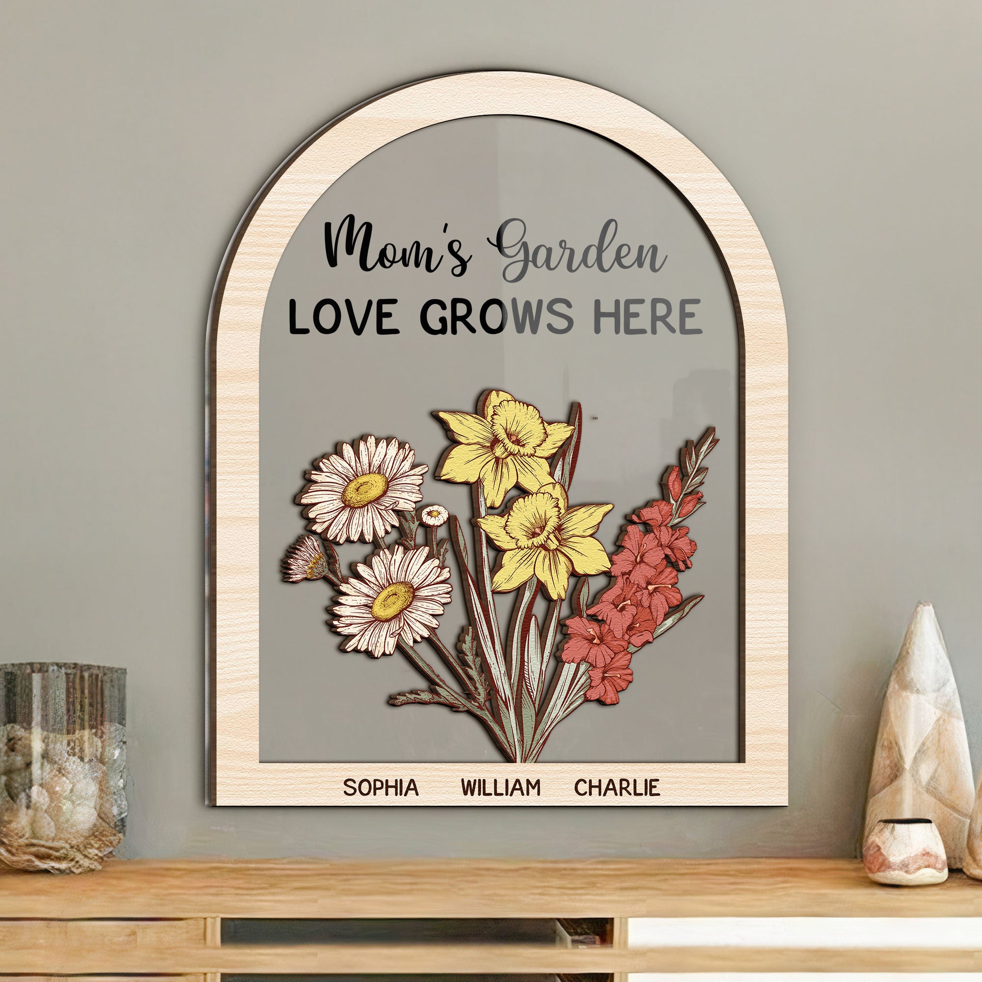 Mom's Garden - Personalized Wood And Acrylic Wall Art