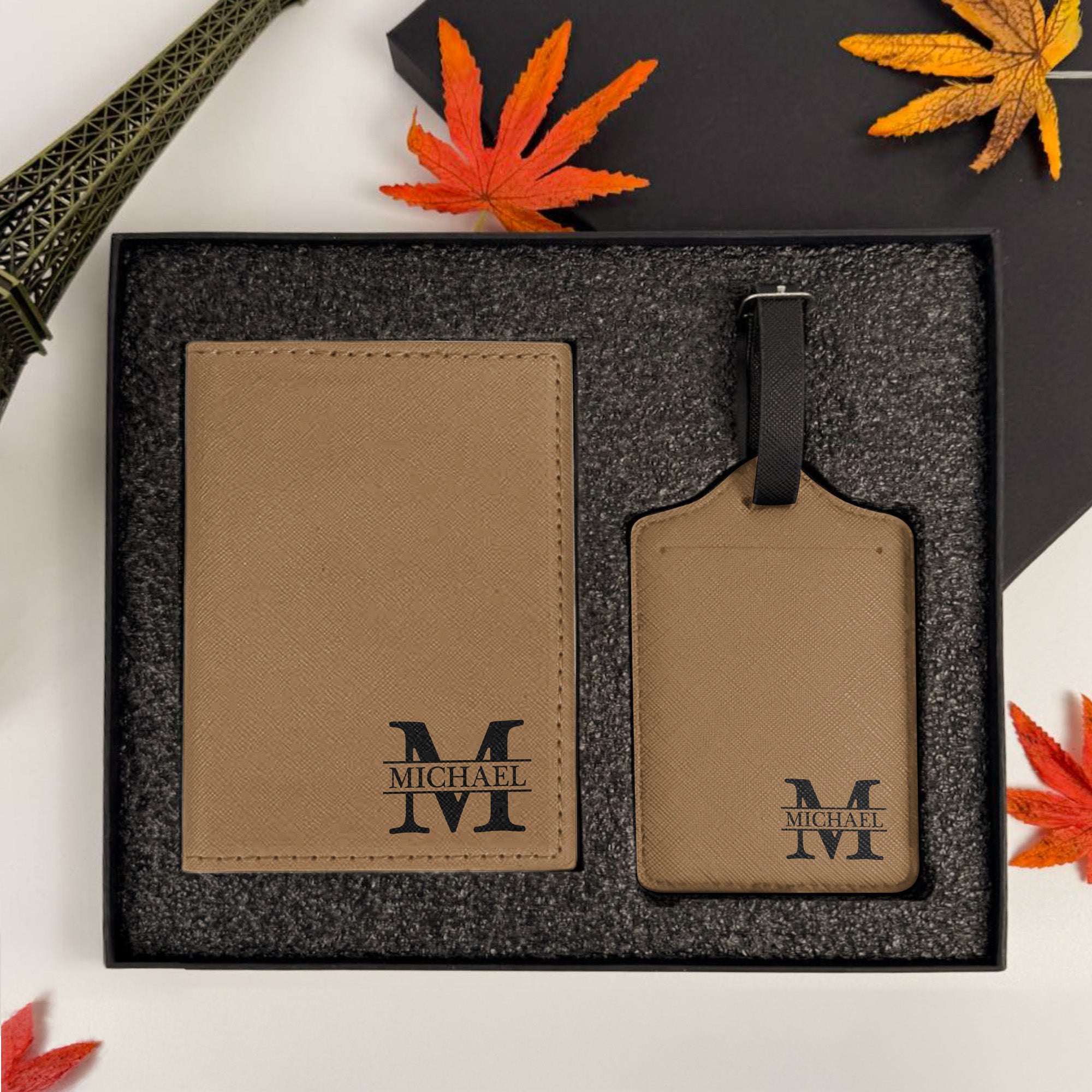 Monogram Initial Name - Personalized Passport Cover And Luggage Tag Travel Set